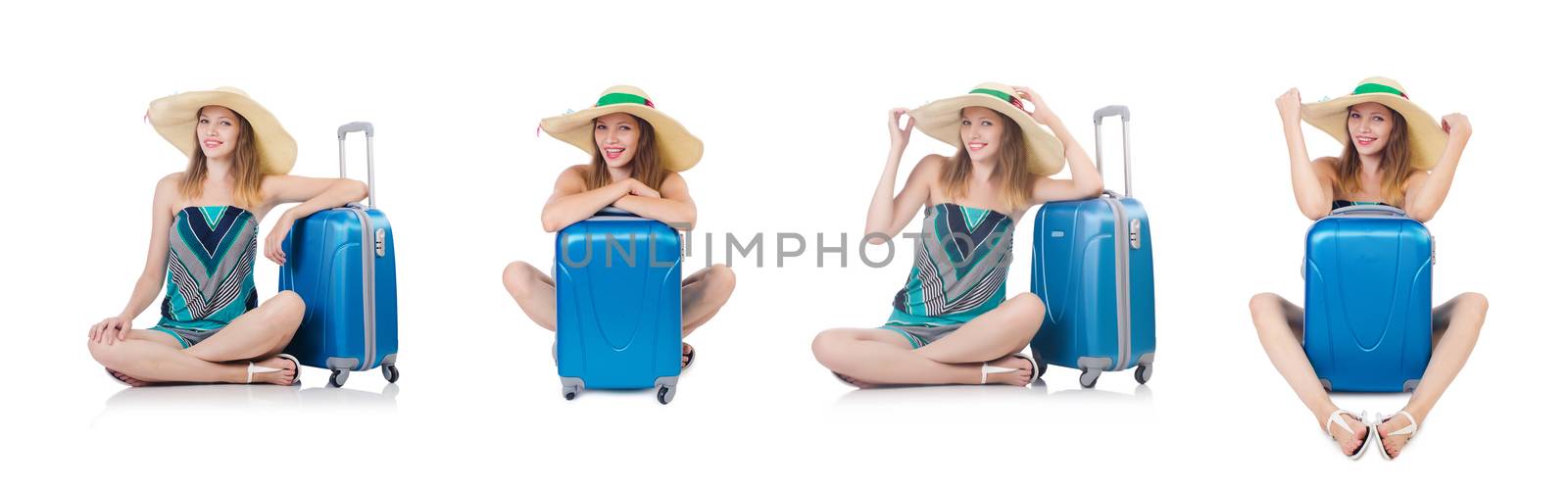 Woman with suitacases preparing for summer vacation by Elnur