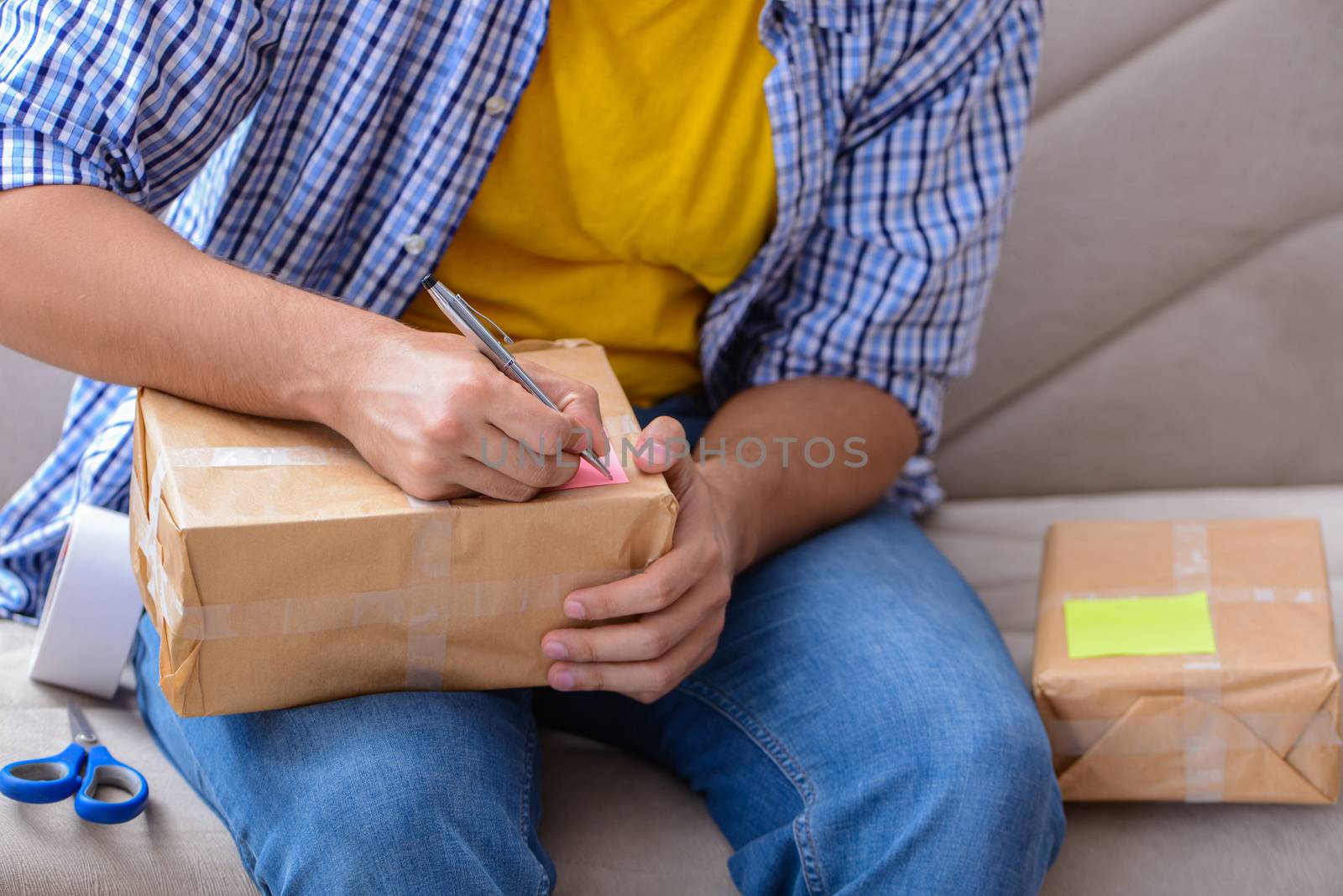 Family preparing for christmas after relocation