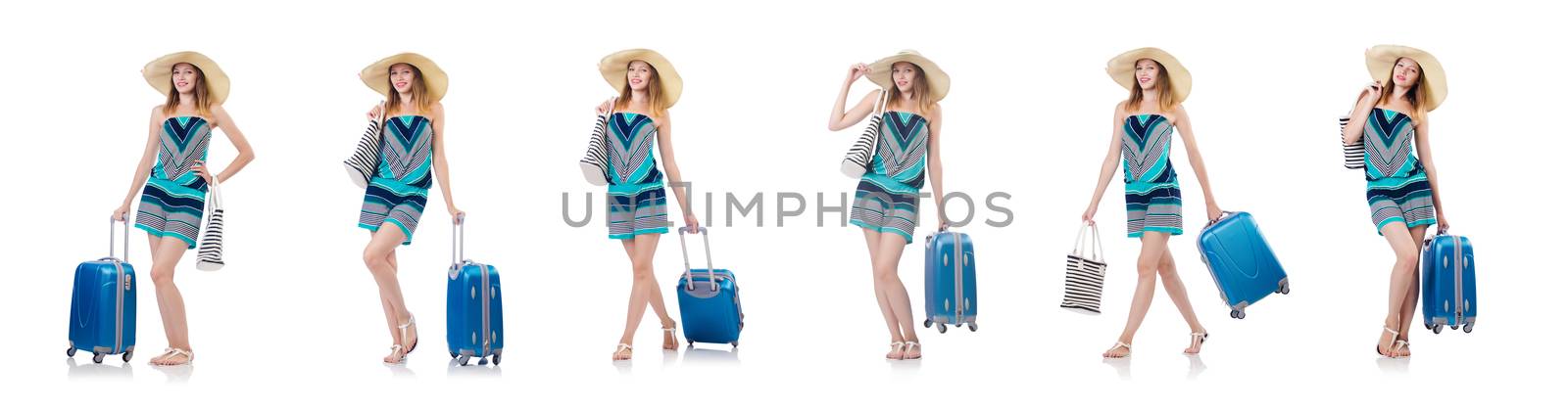 Woman with suitacases preparing for summer vacation by Elnur