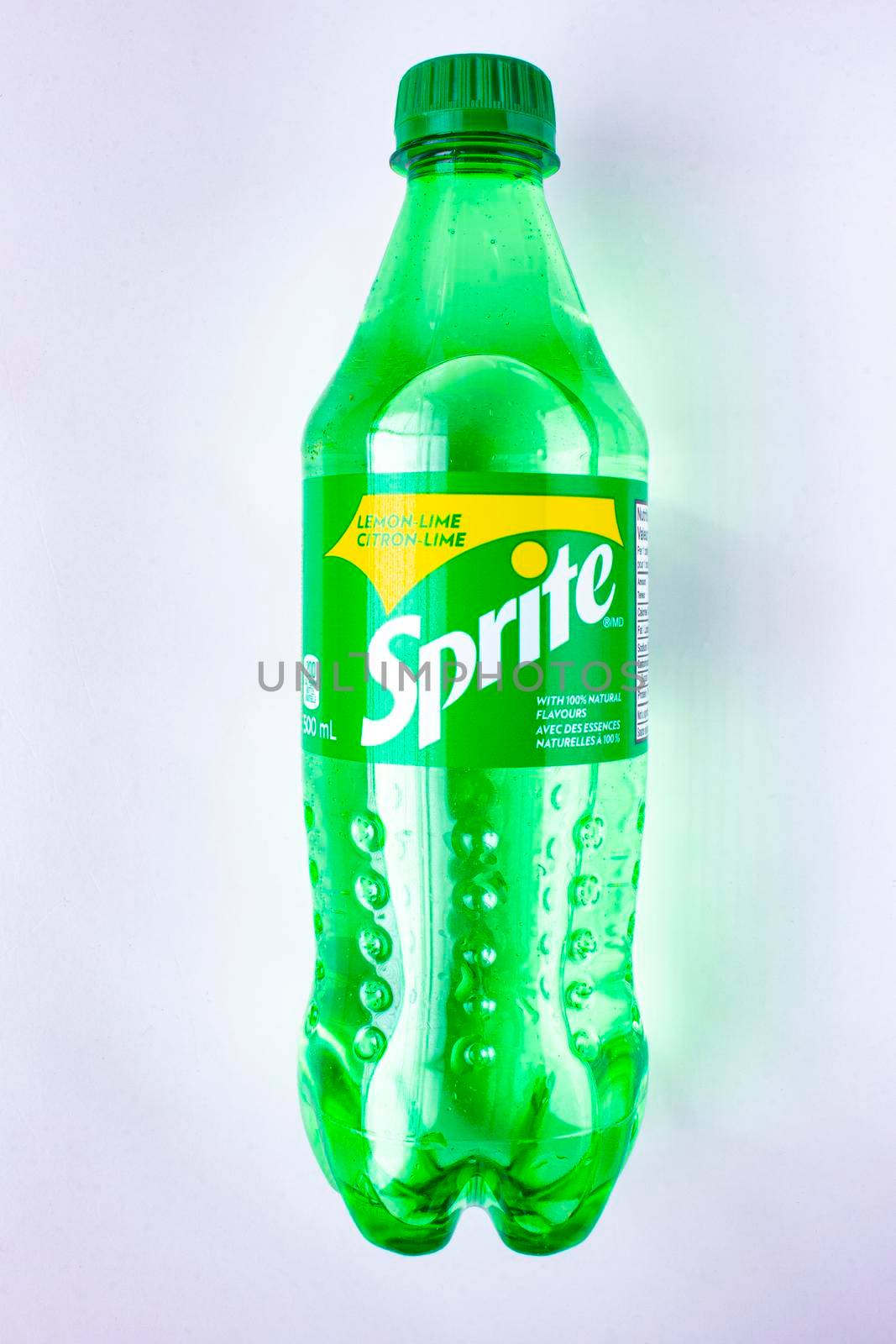 Calgary, Alberta, Canada. Oct 22. 2020. A Flat lay of a Sprite on white background.