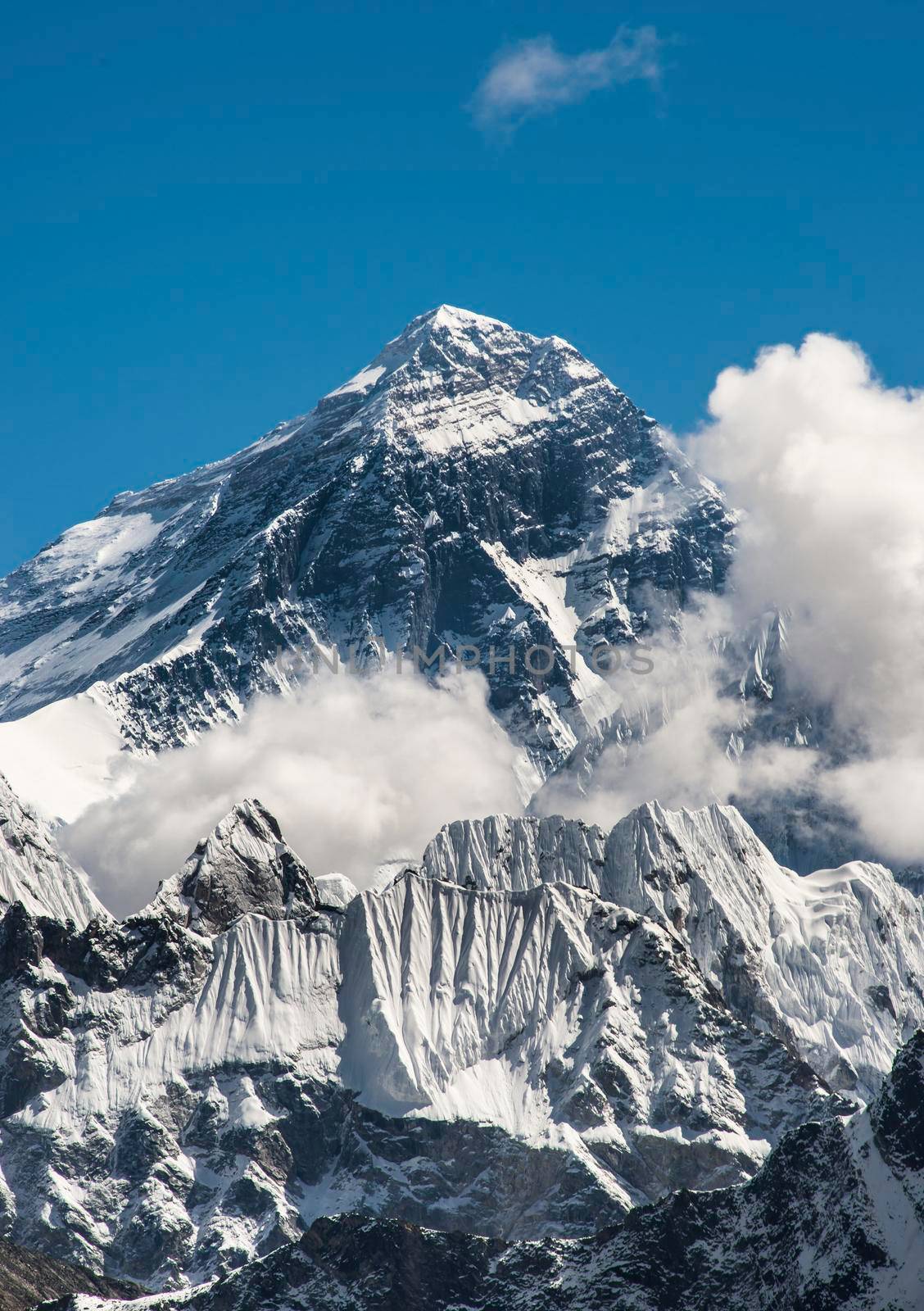 Everest summit captured from Gokyo Ri peak in Himalayas, trekking in Nepal