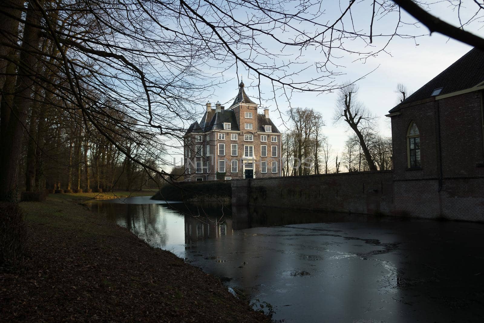View of medieval castle Soelen in the evening illuminated by the evening sun in wintertime