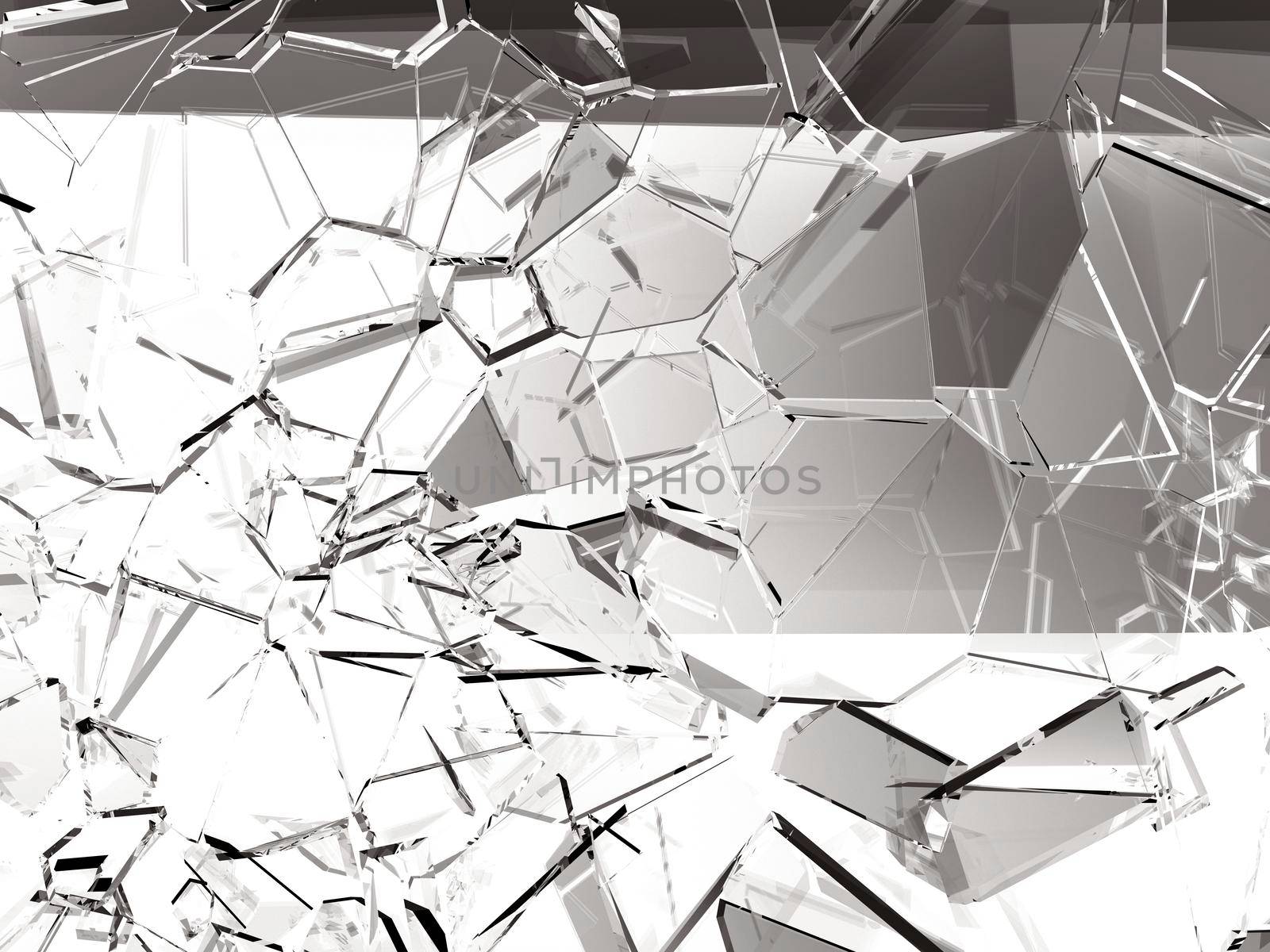 Pieces of glass broken or cracked, 3d illustration; 3d rendering