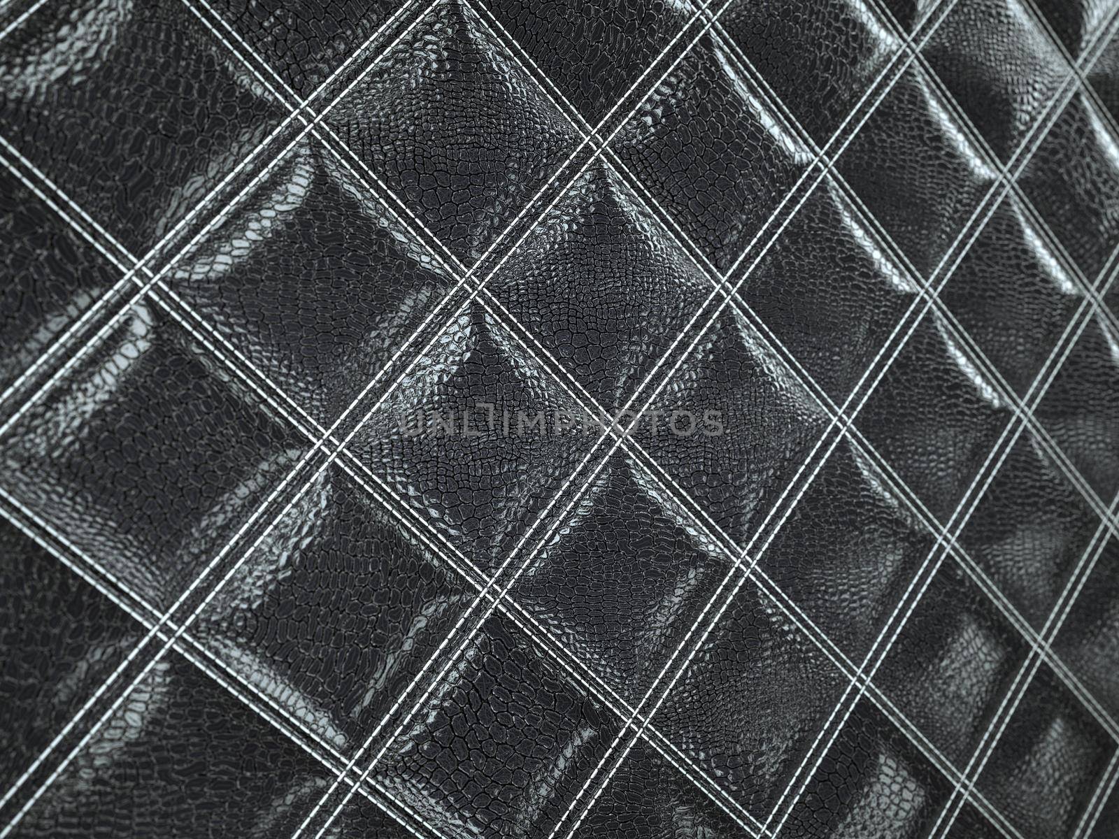 Alligator or crocodile black Leather. Square stitched texture or background with bumps. 3d render, 3d illustration