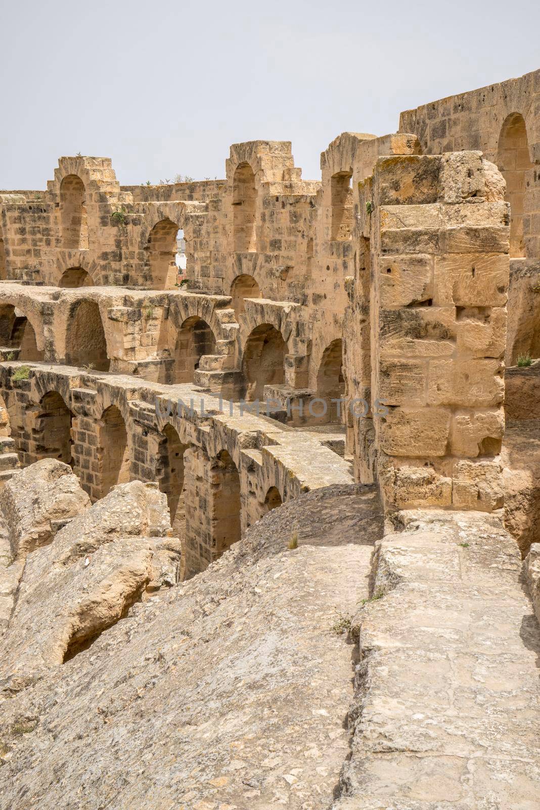 Remains of Roman amphitheater in El Djem in Tunisia, Africa