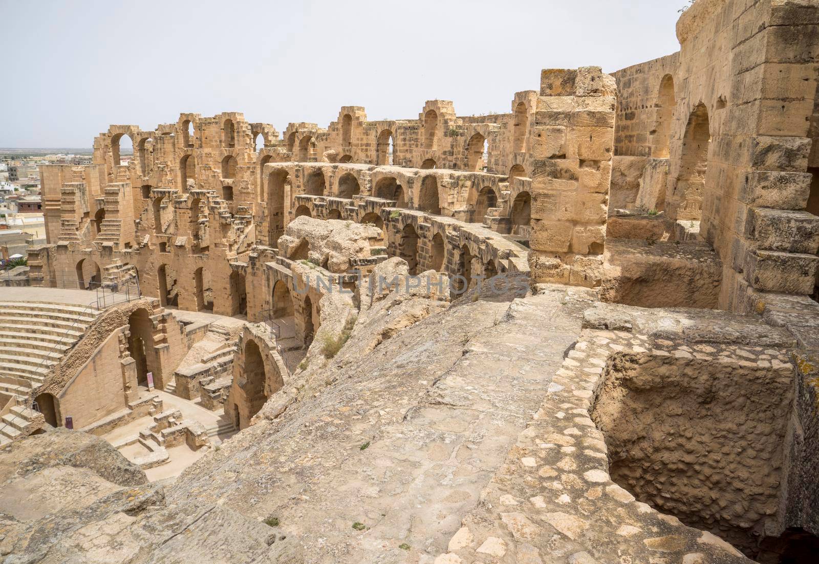 Remains of Roman amphitheater in El Djem in Tunisia, Africa
