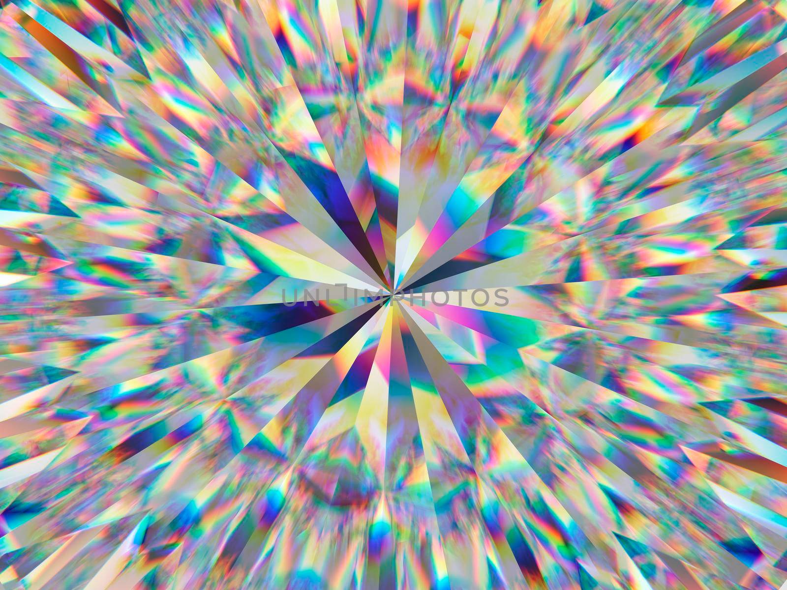 diamond structure extreme closeup and kaleidoscope. top view of round gemstone 3d render, 3d illustration