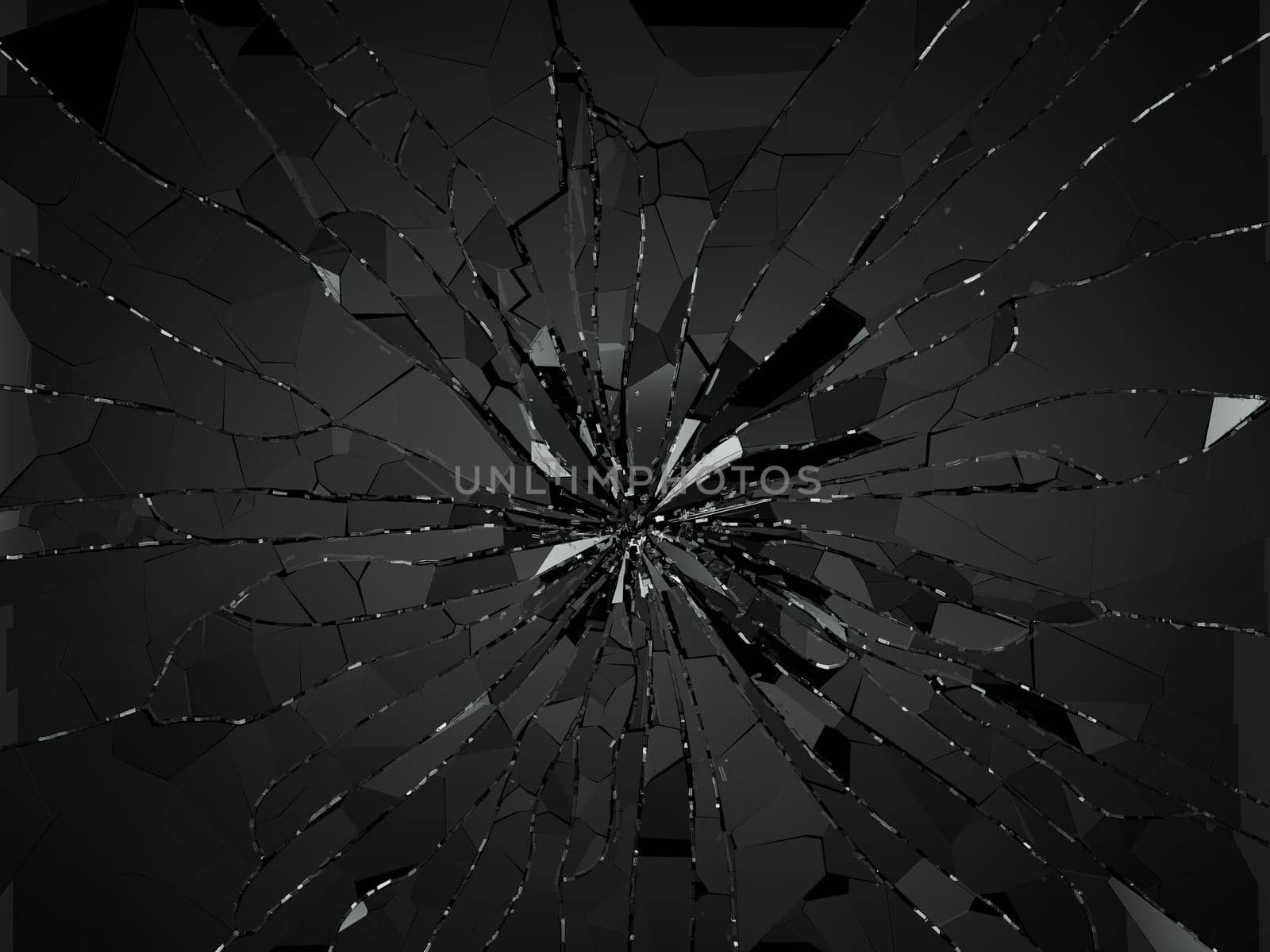 Damaged or broken glass on black. 3d rendering 3d illustration