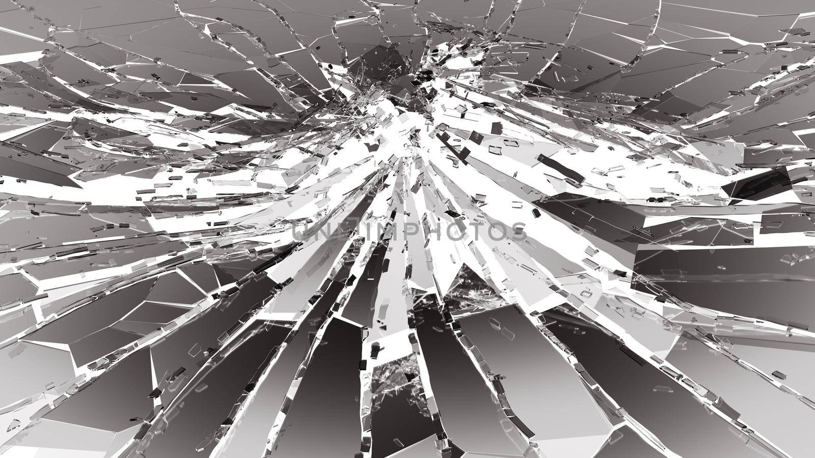 Damaged or broken glass on white. 3d rendering 3d illustration