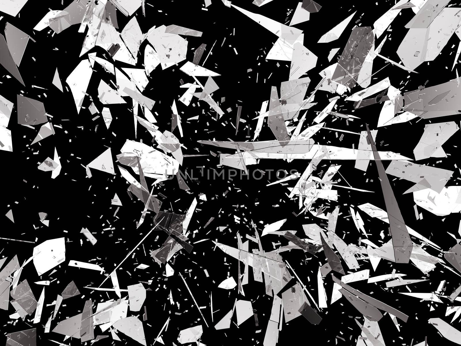 Pieces of Broken or Shattered glass on black. 3d rendering 3d illustration