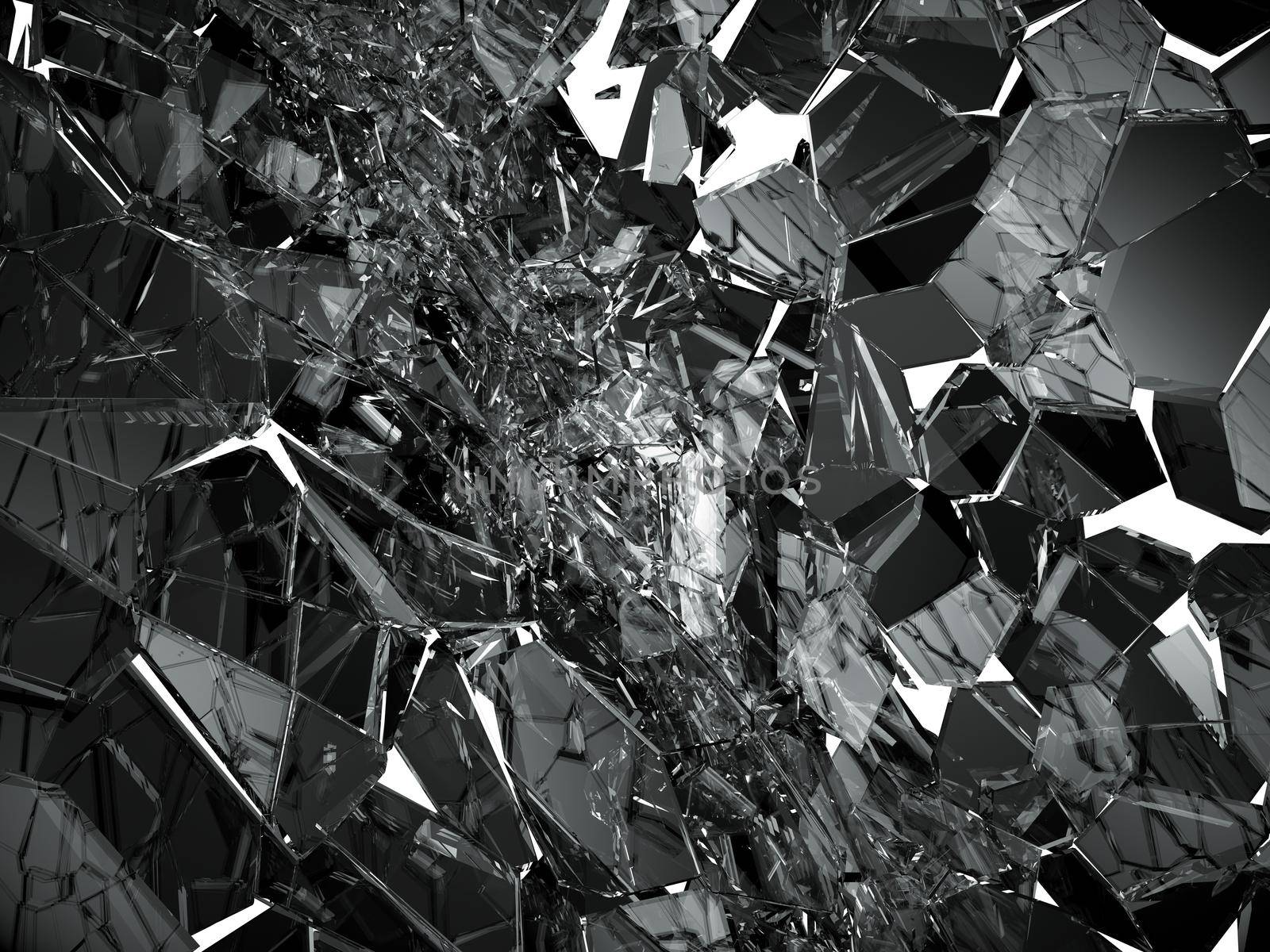 Pieces of Broken or cracked glass on white. 3d rendering 3d illustration