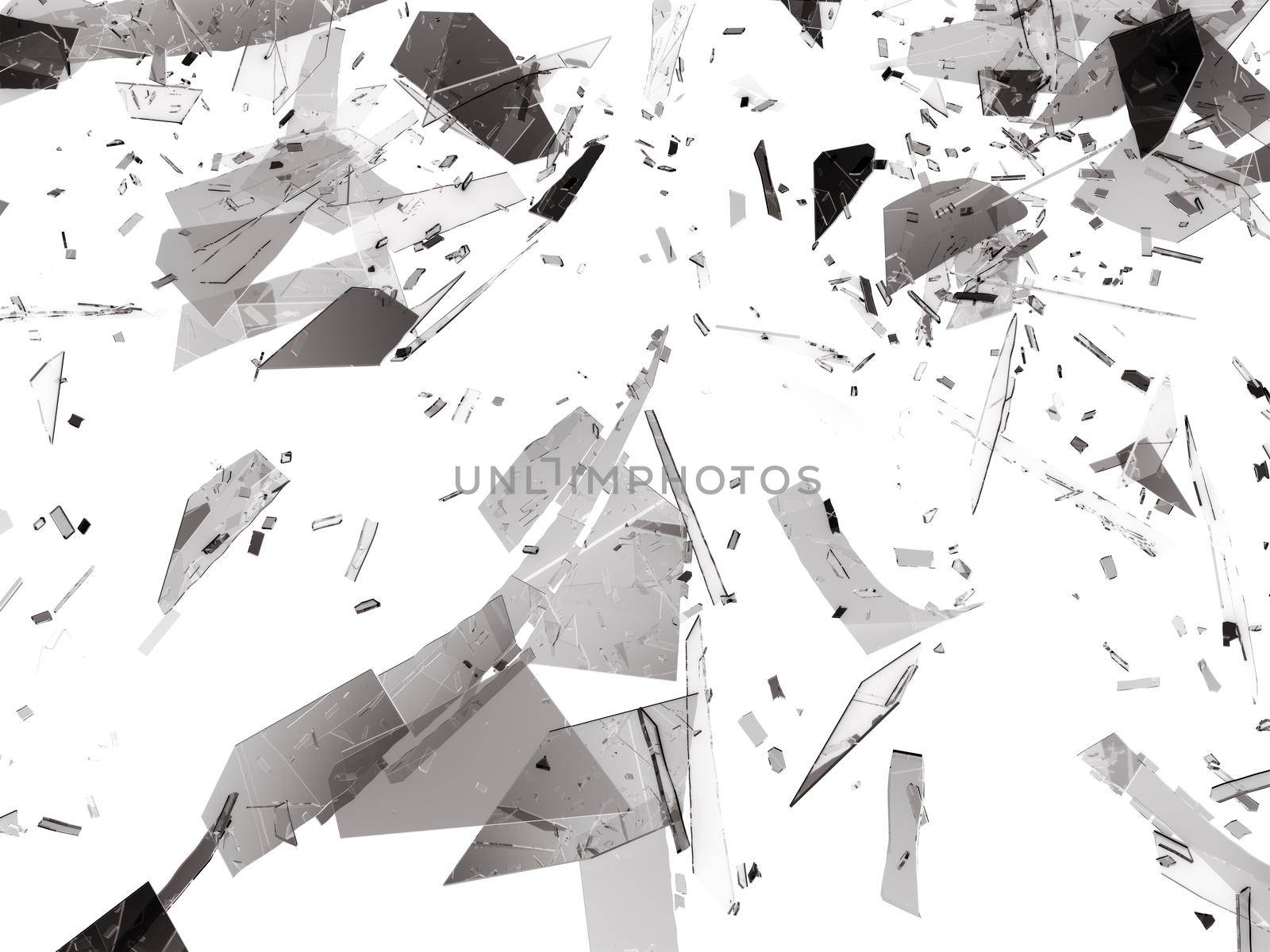 Pieces of Broken or Shattered glass on white. 3d rendering 3d illustration