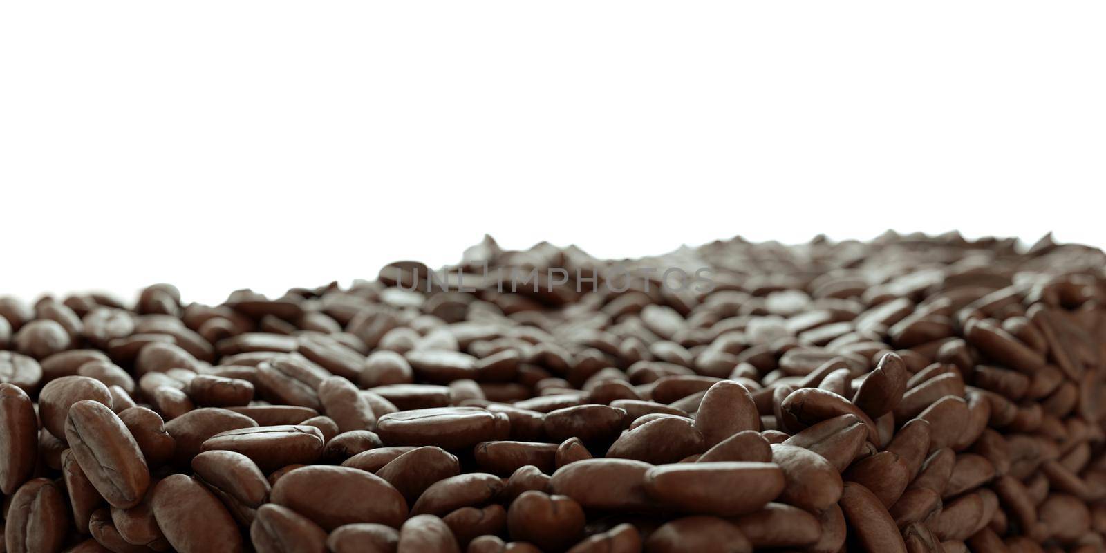 Roasted Coffee grains close-up on white (artistic shallow DOF)