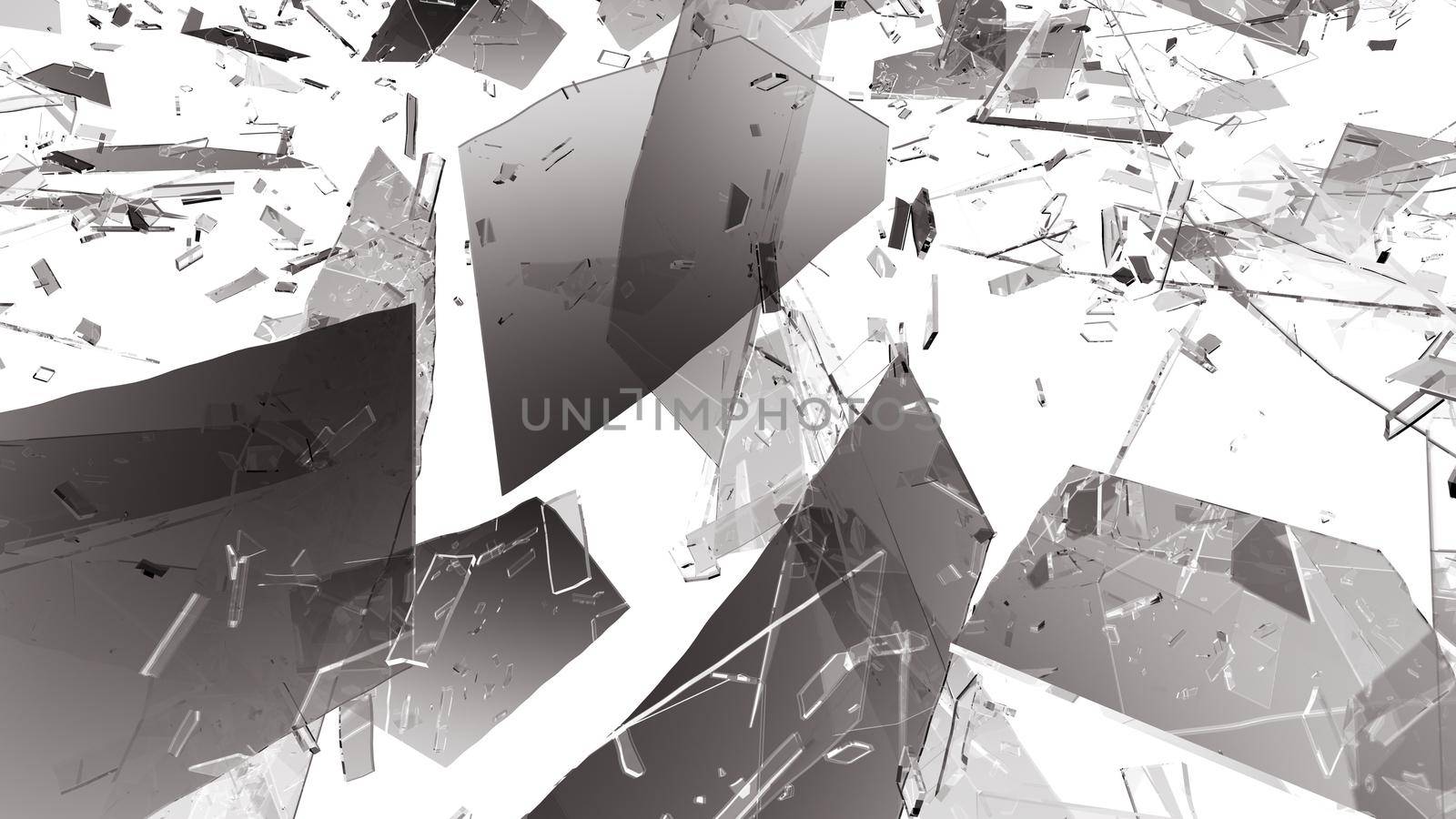 Shattered or demolished glass over white background by Arsgera