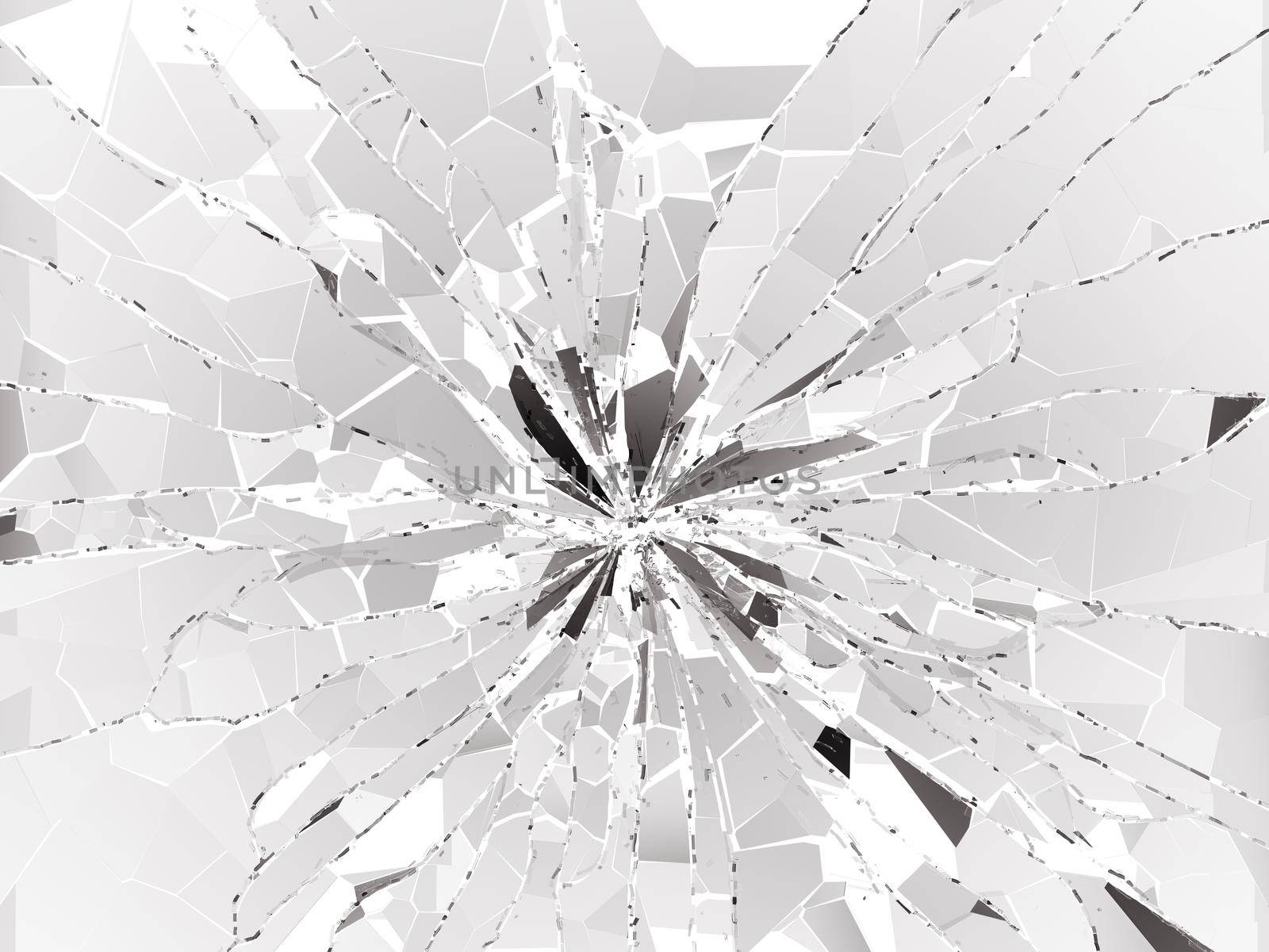 Shattered or demolished glass over white background by Arsgera