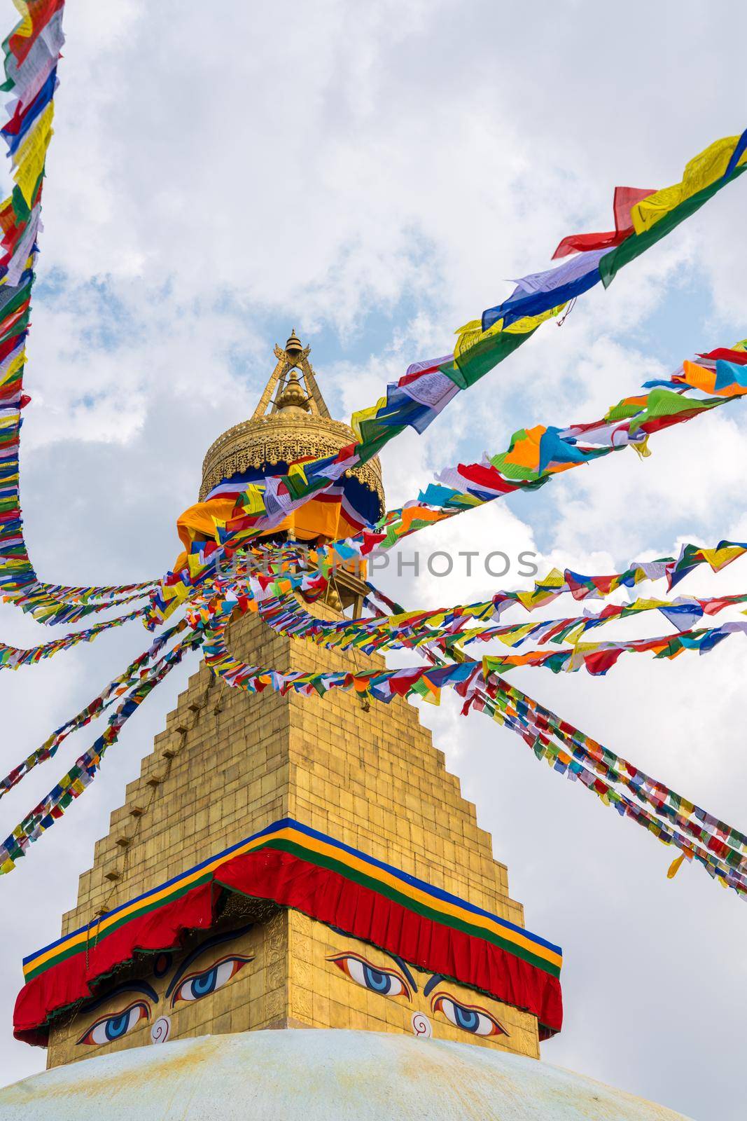 Boudhanath Stupa and prayer flags in Kathmandu by Arsgera