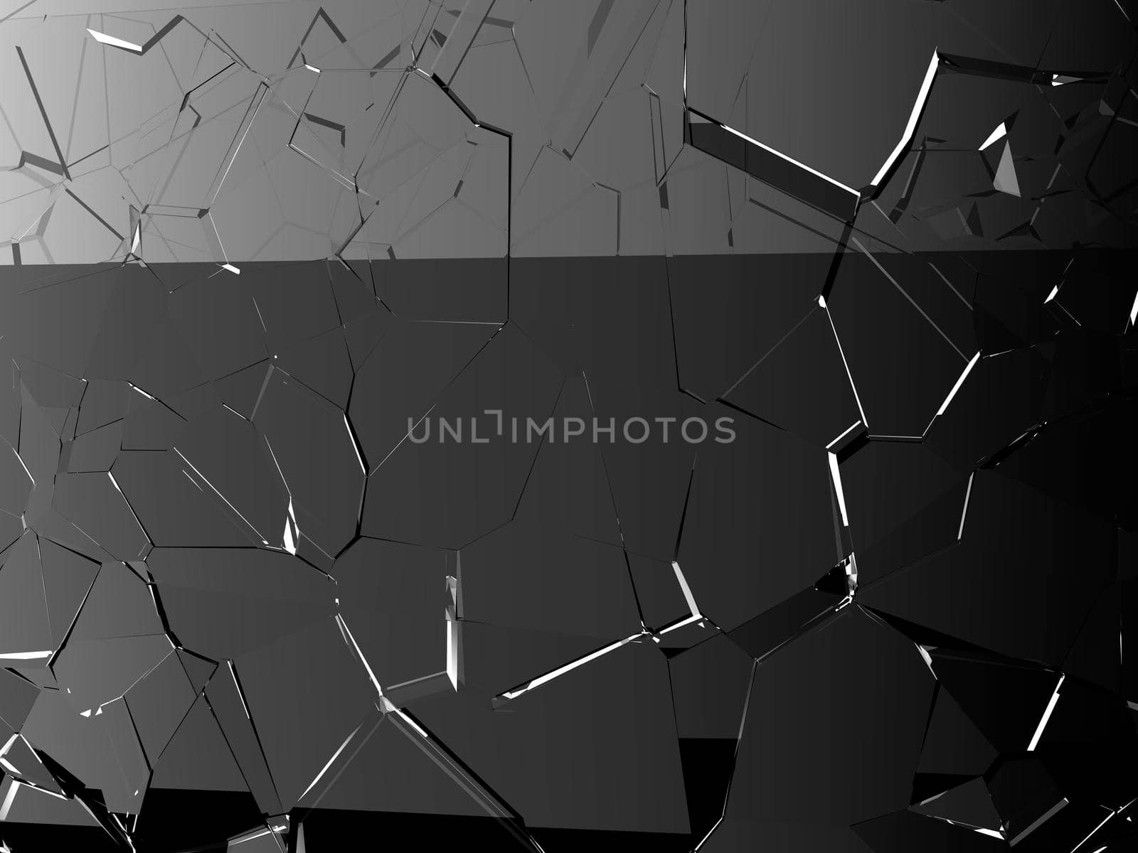 Pieces of glass shattered or cracked on black, 3d illustration; 3d rendering