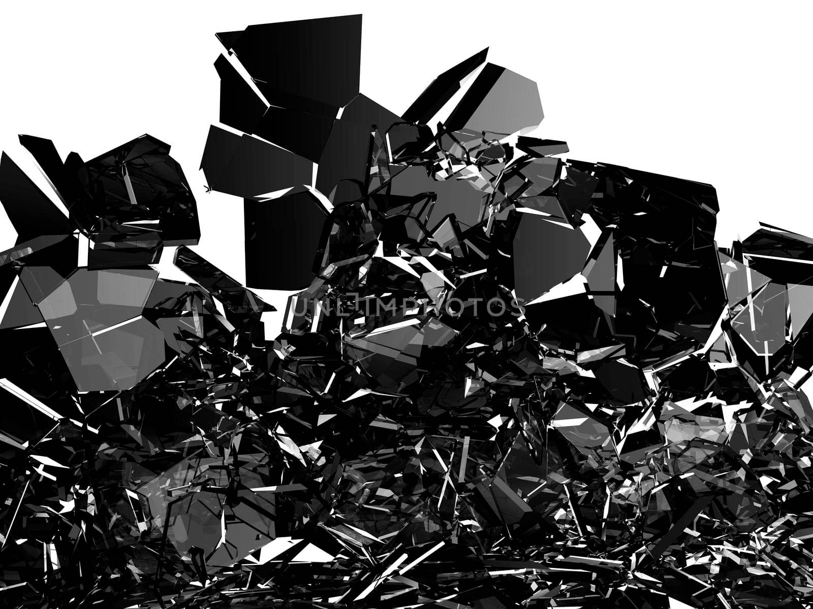 Pieces of glass broken or cracked on white, 3d illustration; 3d rendering