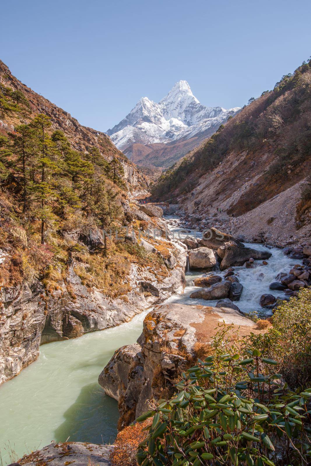 Ama Dablam summit in Himalayas. Everest base camp trek. Trekking in Nepal