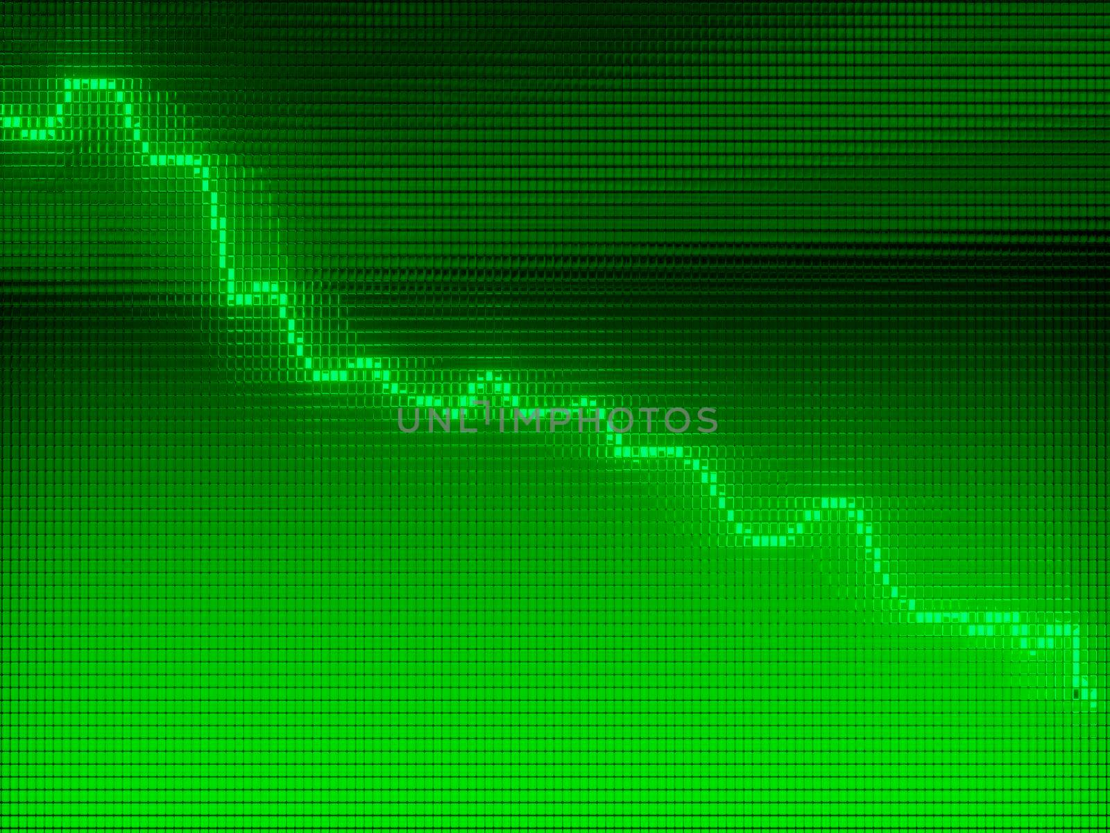 Green Graph moving down on chart as recession or financial crisis 3d render, illustration