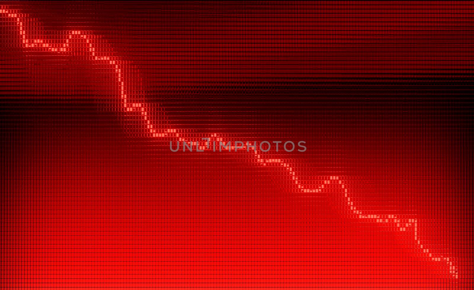 Red Graph moving down on chart as recession or financial crisis 3d render, illustration