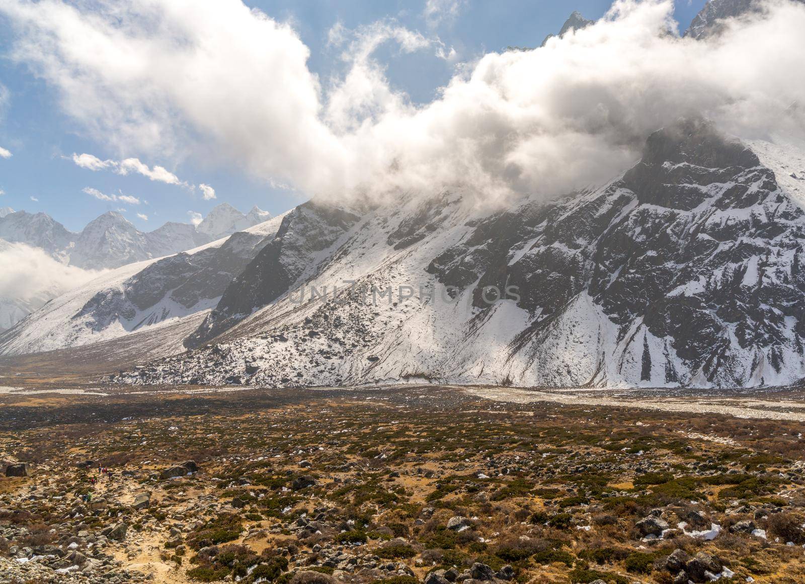 Taboche summit in Himalayas. Everest base camp trek. Trekking in Nepal