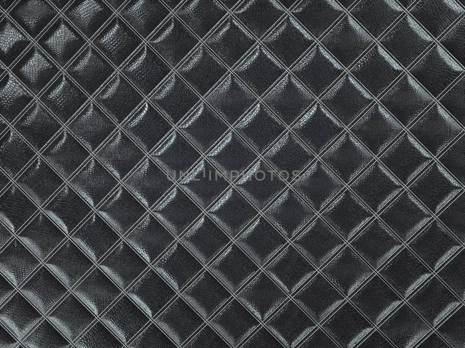 Alligator or crocodile black Leather. Square stitched texture or background with bumps. 3d render, 3d illustration