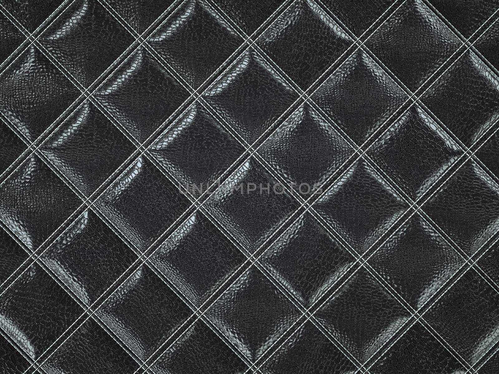 Alligator or crocodile black Leather. Square stitched texture or background with bumps. 3d render, 3d illustration