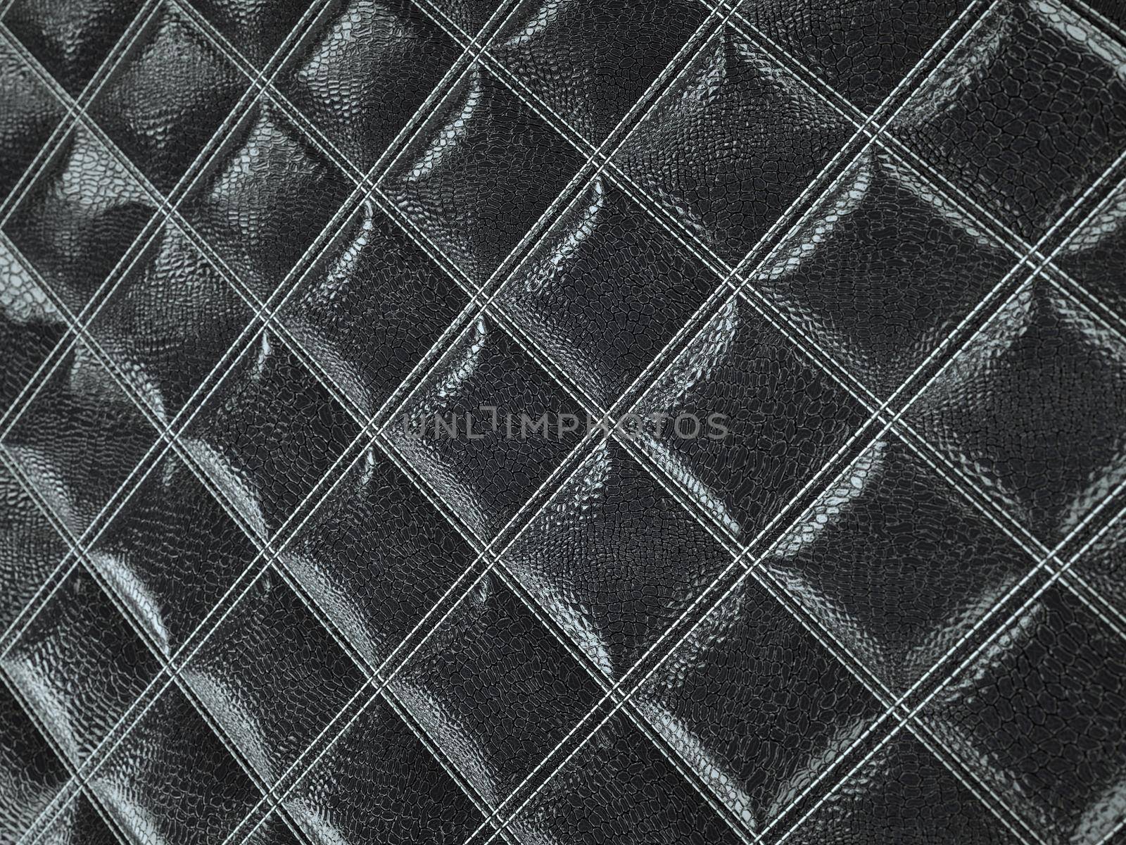 Alligator or crocodile black Leather. Square stitched texture or background with bumps. 3d render, 3d illustration