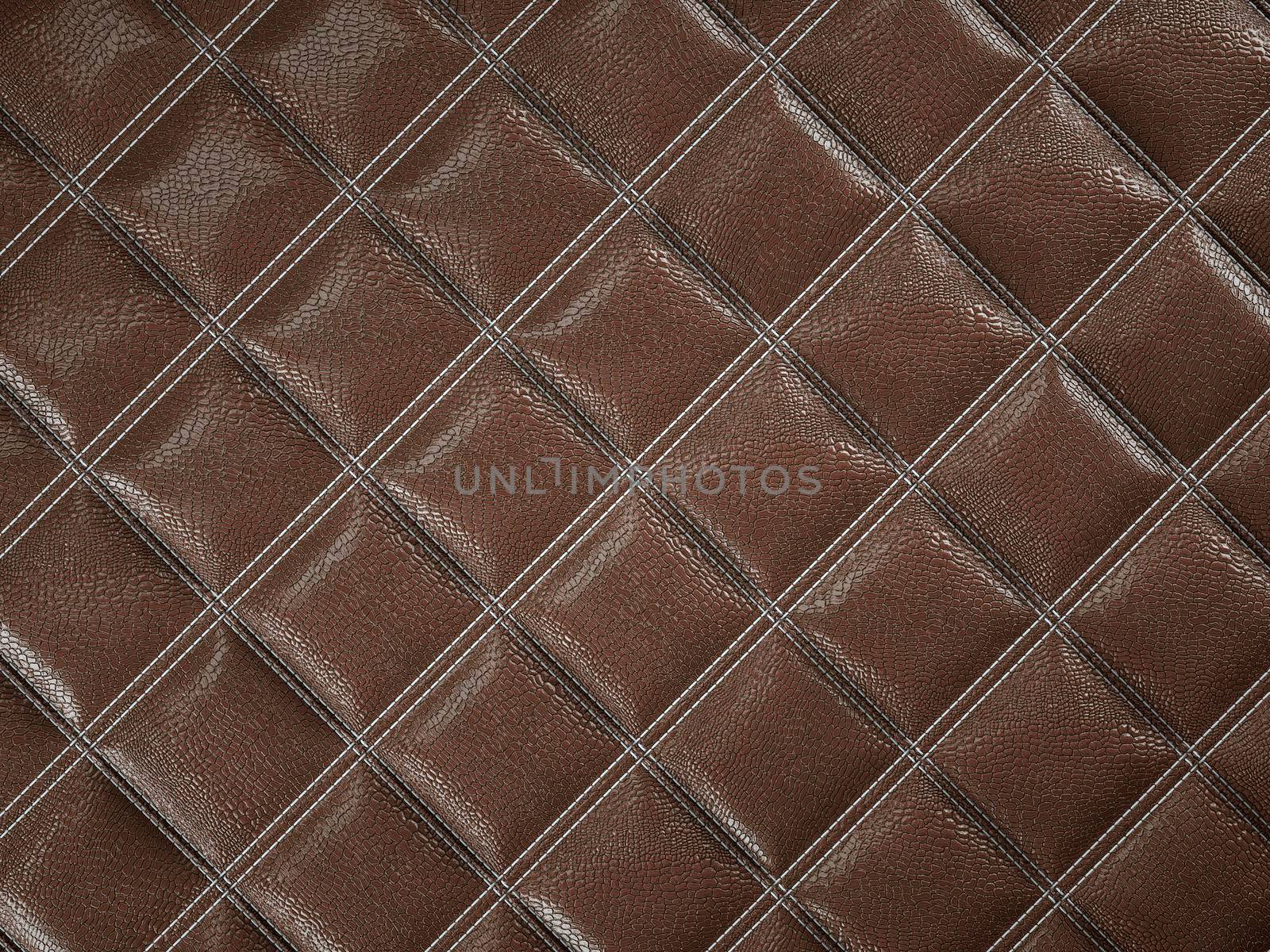 snake or crocodile brown Leather. Square stitched texture or background with bumps. 3d render, 3d illustration