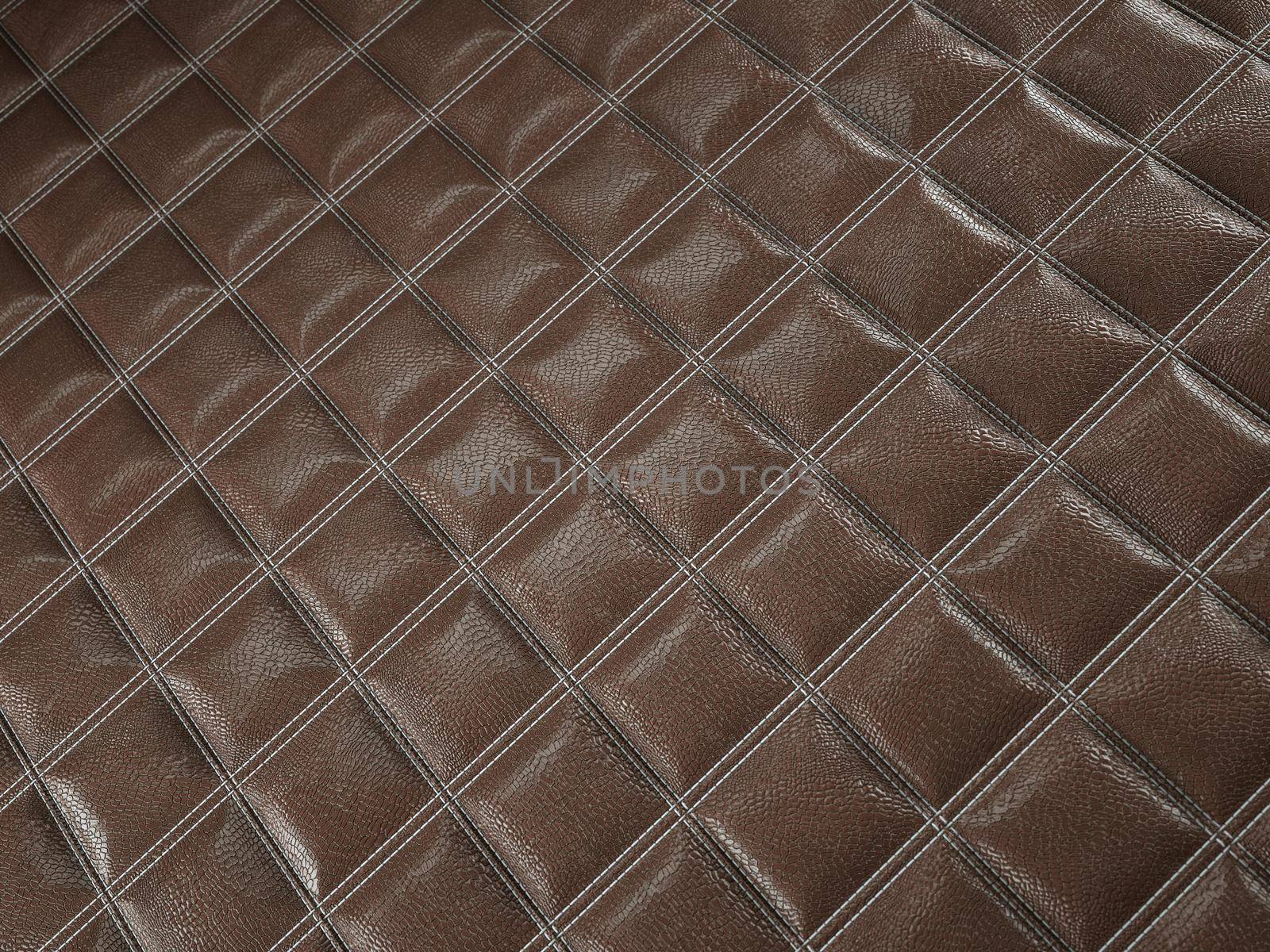 Alligator or crocodile brown Leather. Square stitched texture or background with bumps. 3d render, 3d illustration