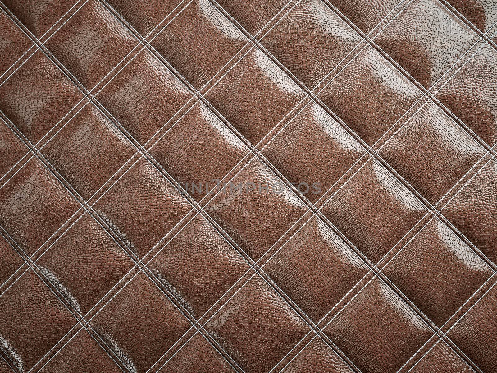 Alligator or crocodile brown Leather. Square stitched texture or background with bumps. 3d render, 3d illustration