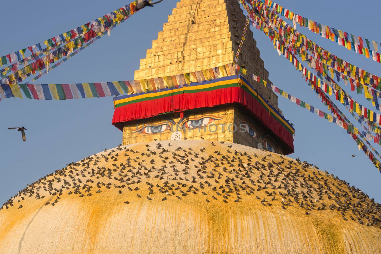 Boudhanath Stupa in Kathmandu, Nepal. Buddhist stupa of Boudha Stupa is one of the largest stupas in the world