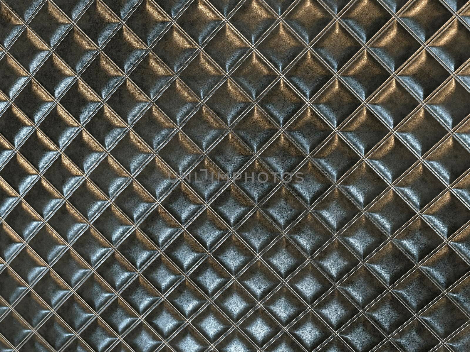 Leather stitched square black shiny texture or background with bumps. 3d render, 3d illustration