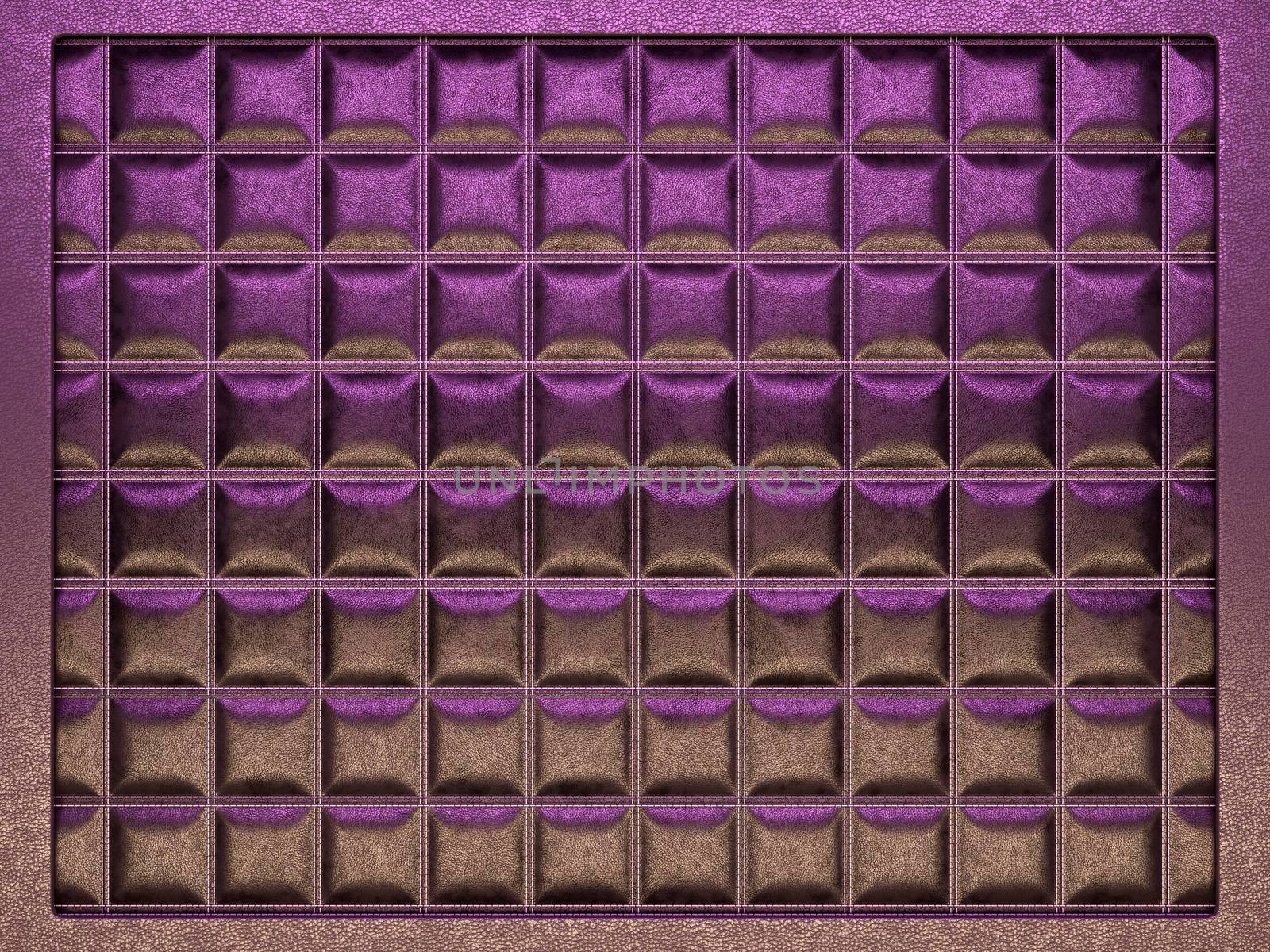 Leather stitched texture or background purple and brown with bumps. 3d render, 3d illustration