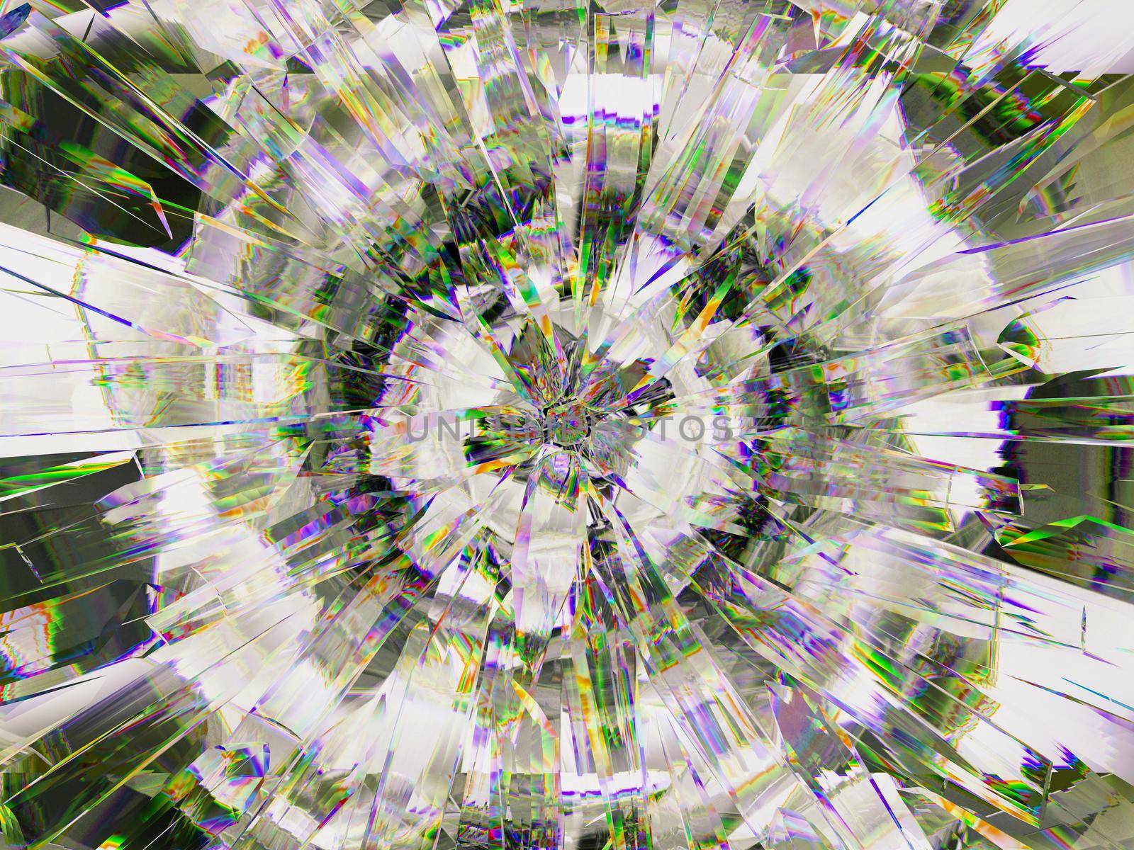 diamond structure extreme closeup and kaleidoscope. top view of round gemstone 3d render, 3d illustration