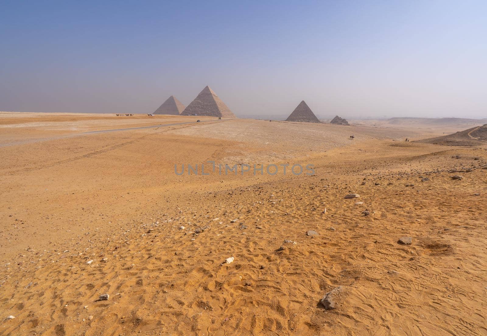 Pyramids of Giza near Cairo Egypt. Wonder of the World in the desert