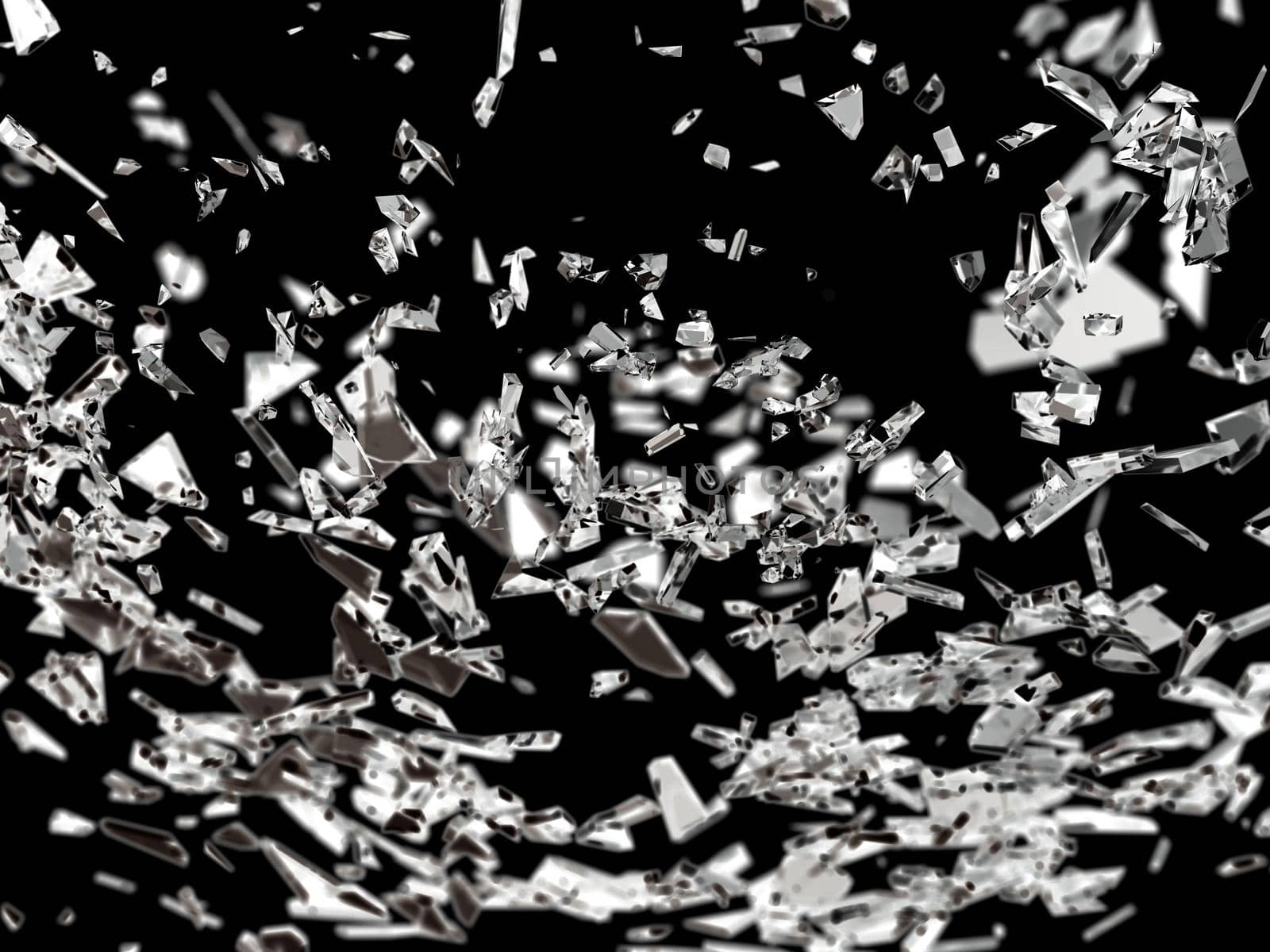 Destructed and cracked glass on black 