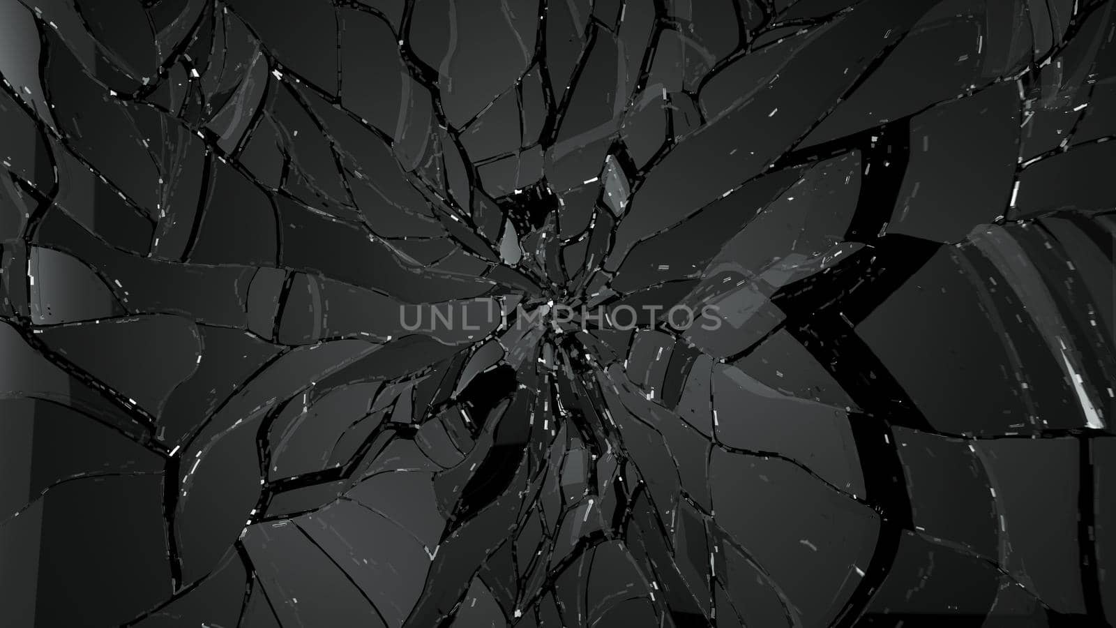 Pieces of cracked glass on black. Large resolution