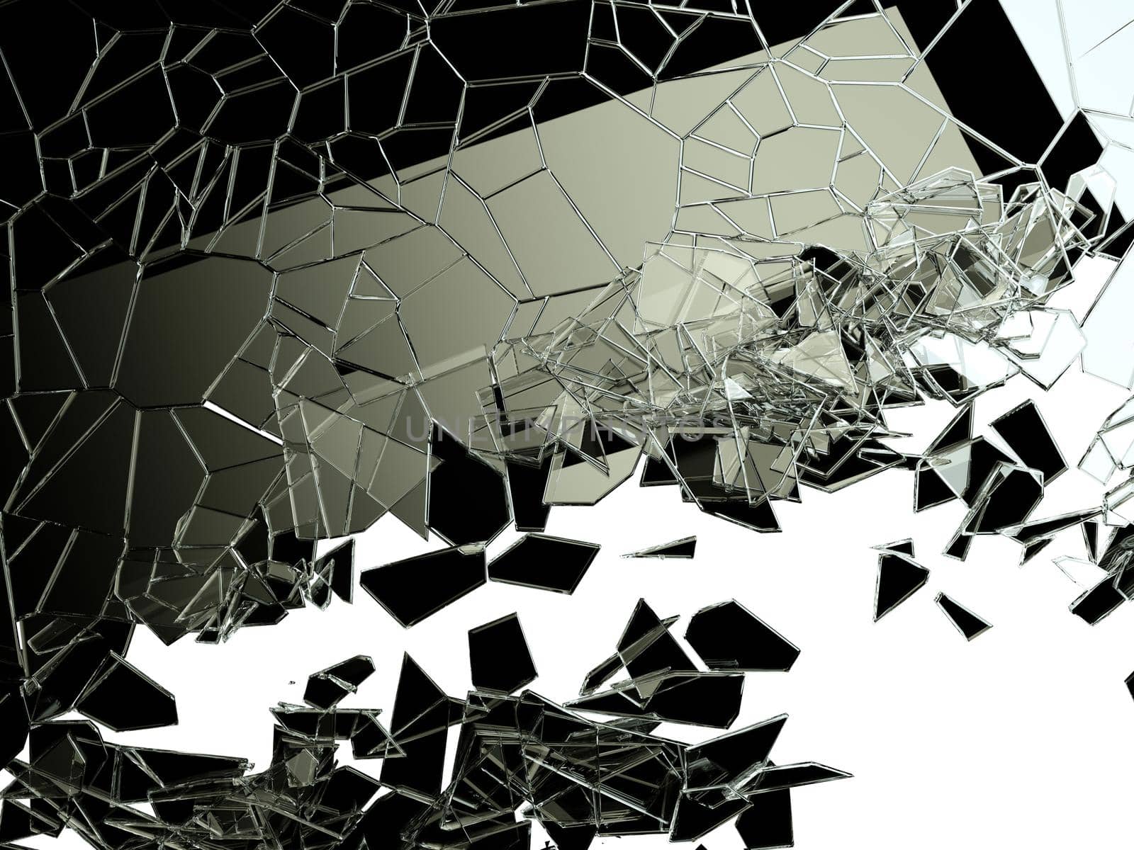 Pieces of cracked glass on white. Large resolution