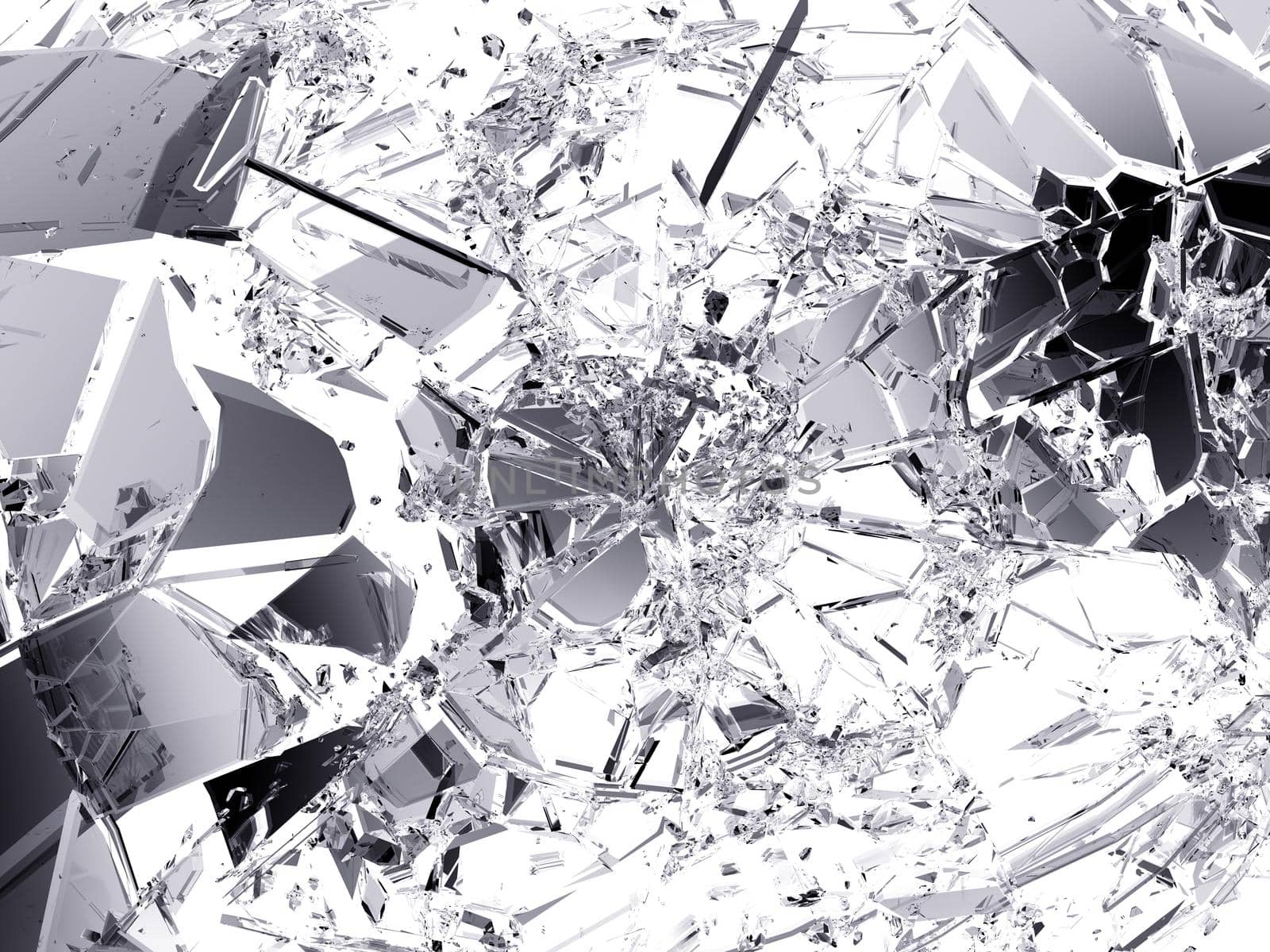 Pieces of Shattered glass on white background. Large resolution