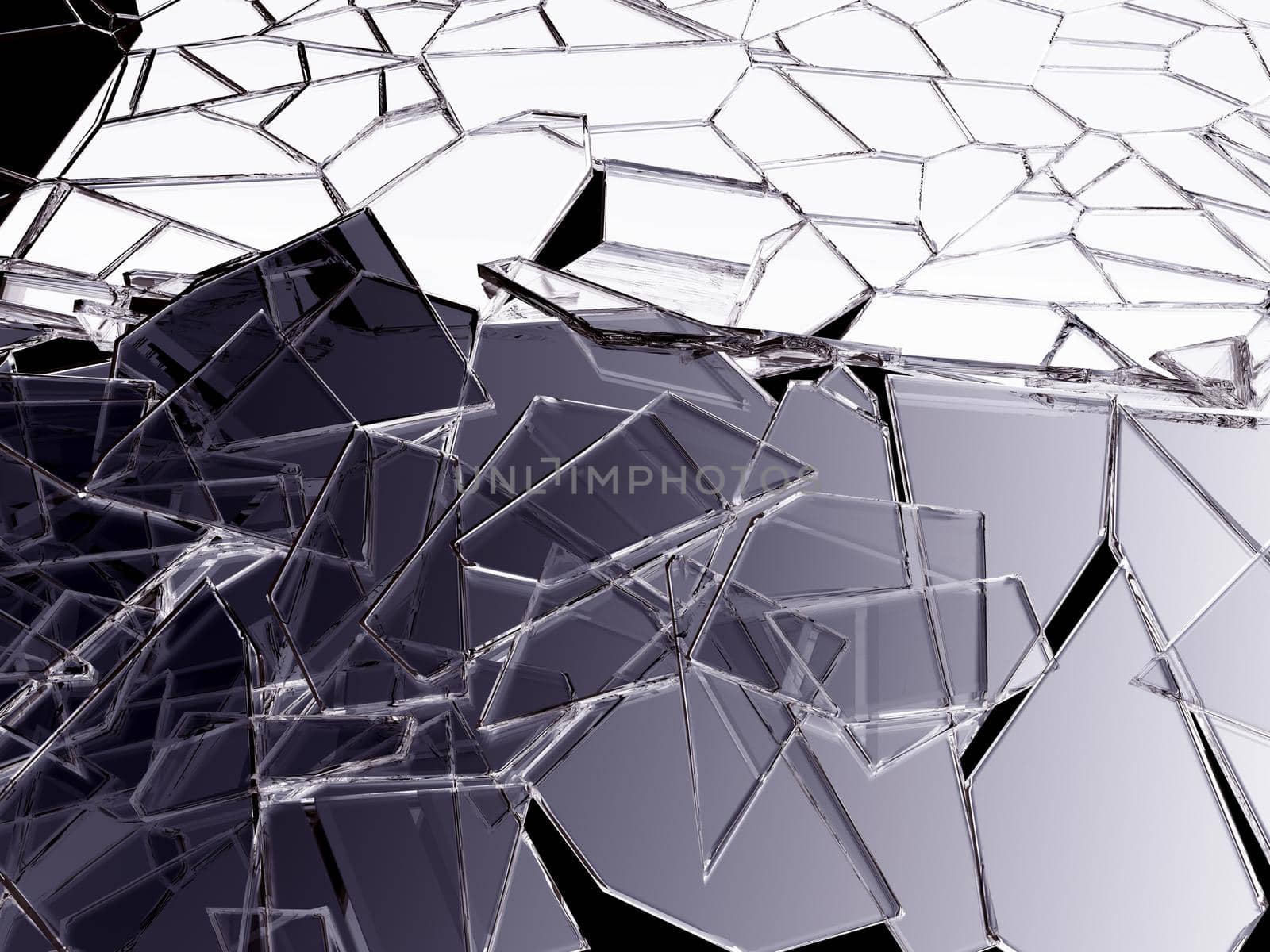 Pieces of splitted or cracked glass on black by Arsgera