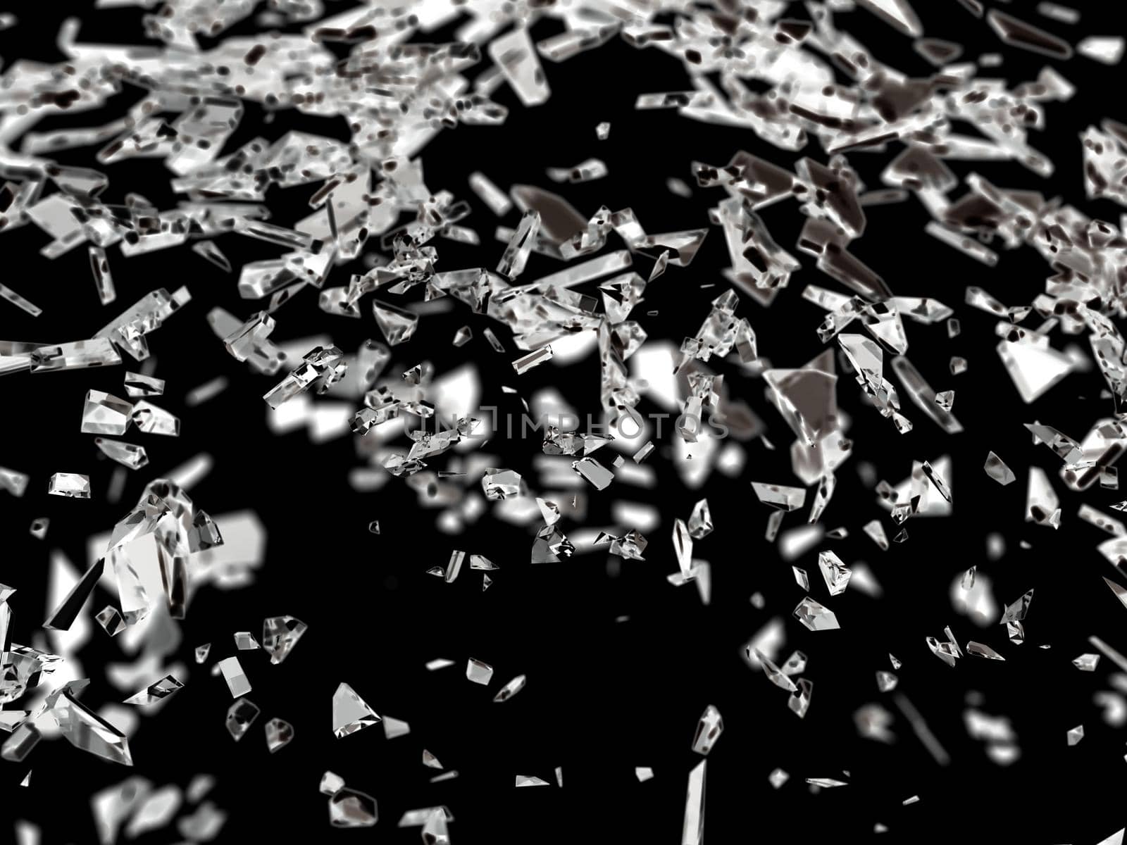 Sharp pieces of smashed glass isolated with shallow DOF