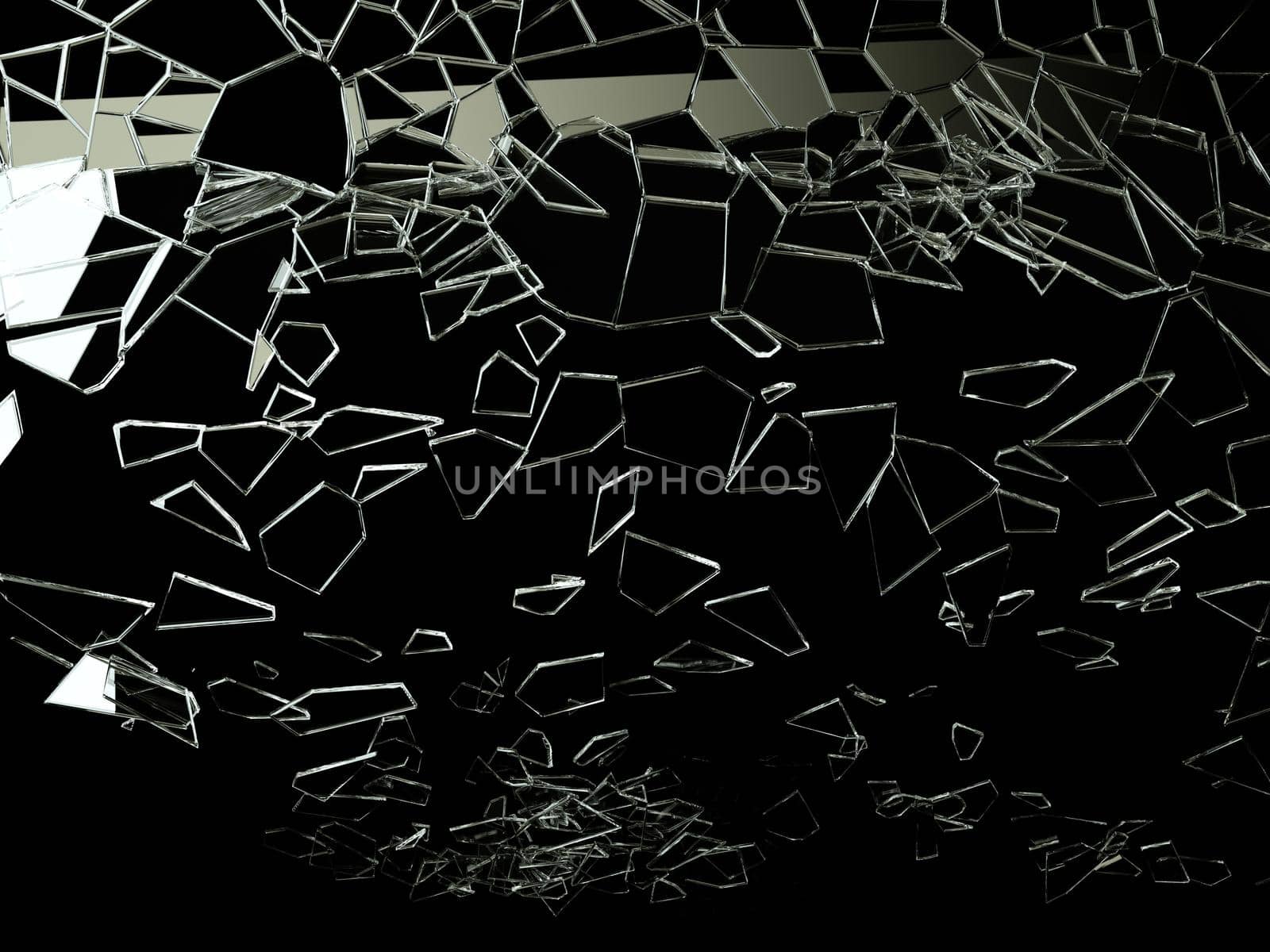 Shattered and broken glass on black. Large resolution