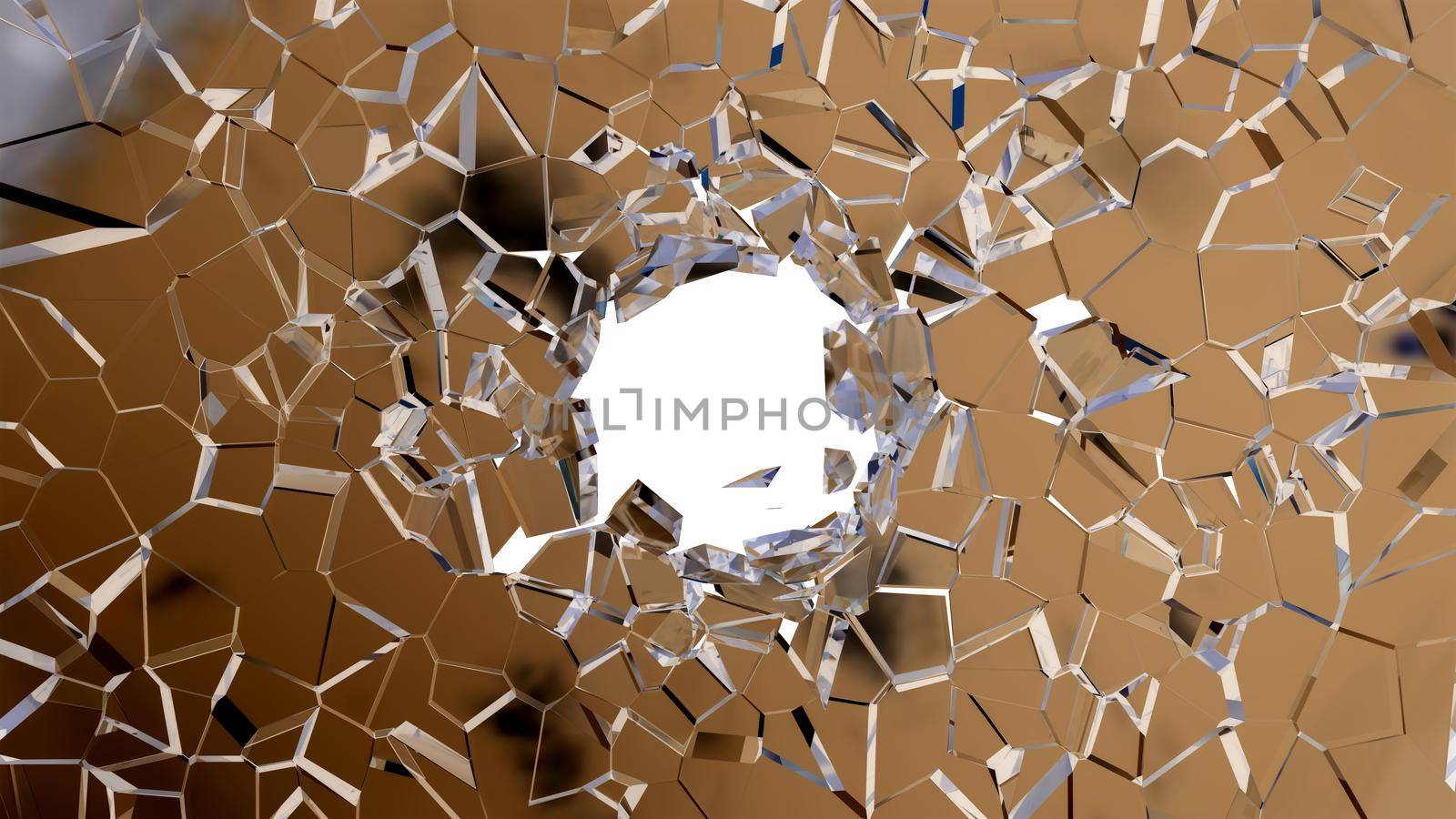Broken shattered glass pieces isolated over white