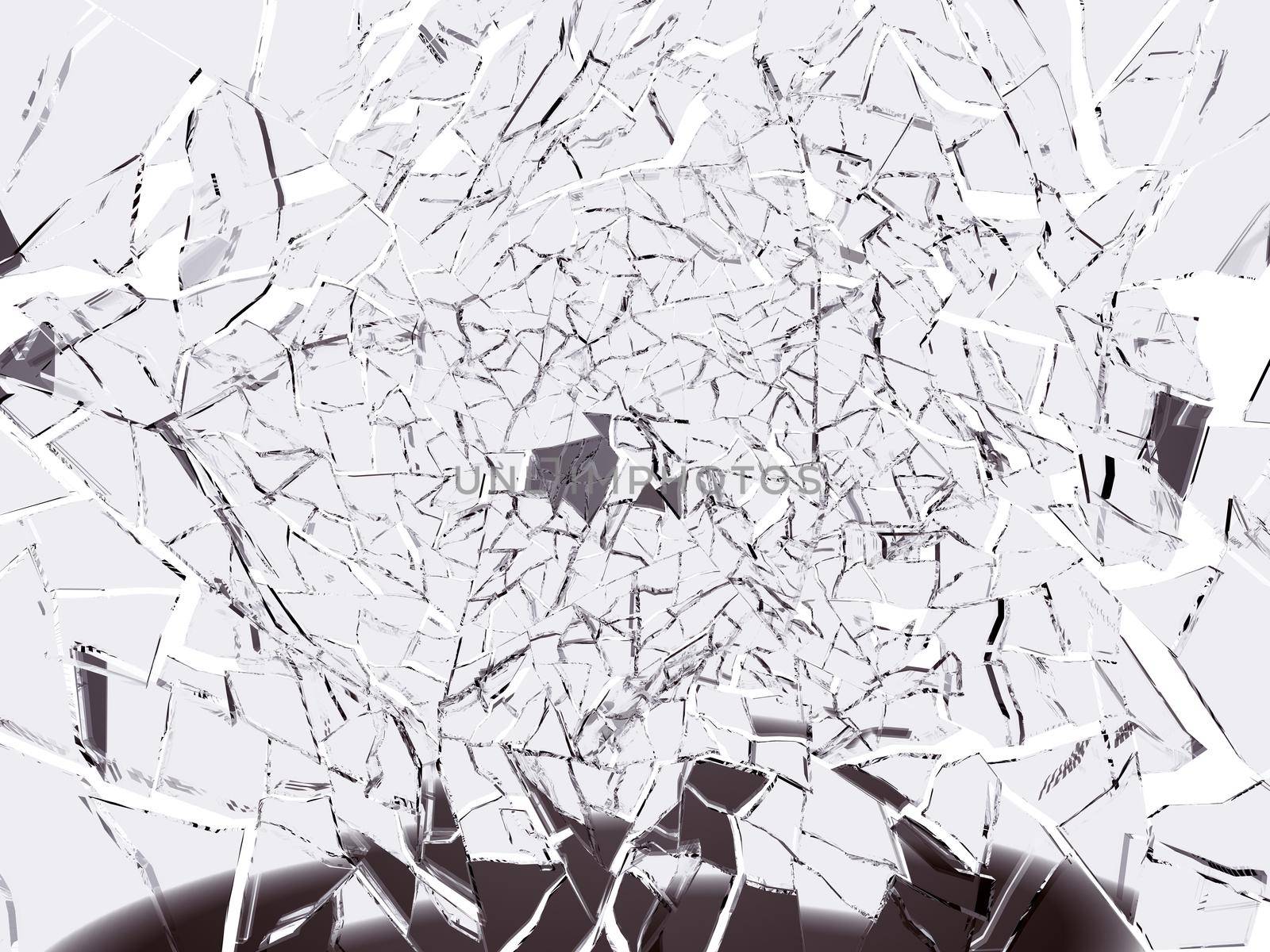 Crime scene Shattered glass over white background. Large resolution