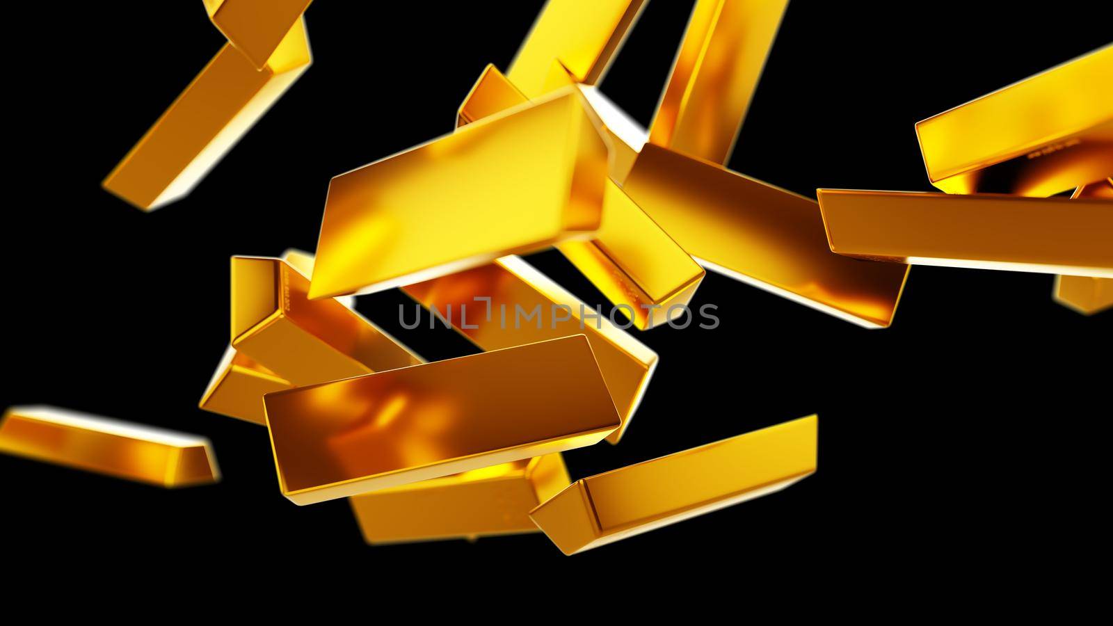 Gold bars or bullions flow isolated on black by Arsgera