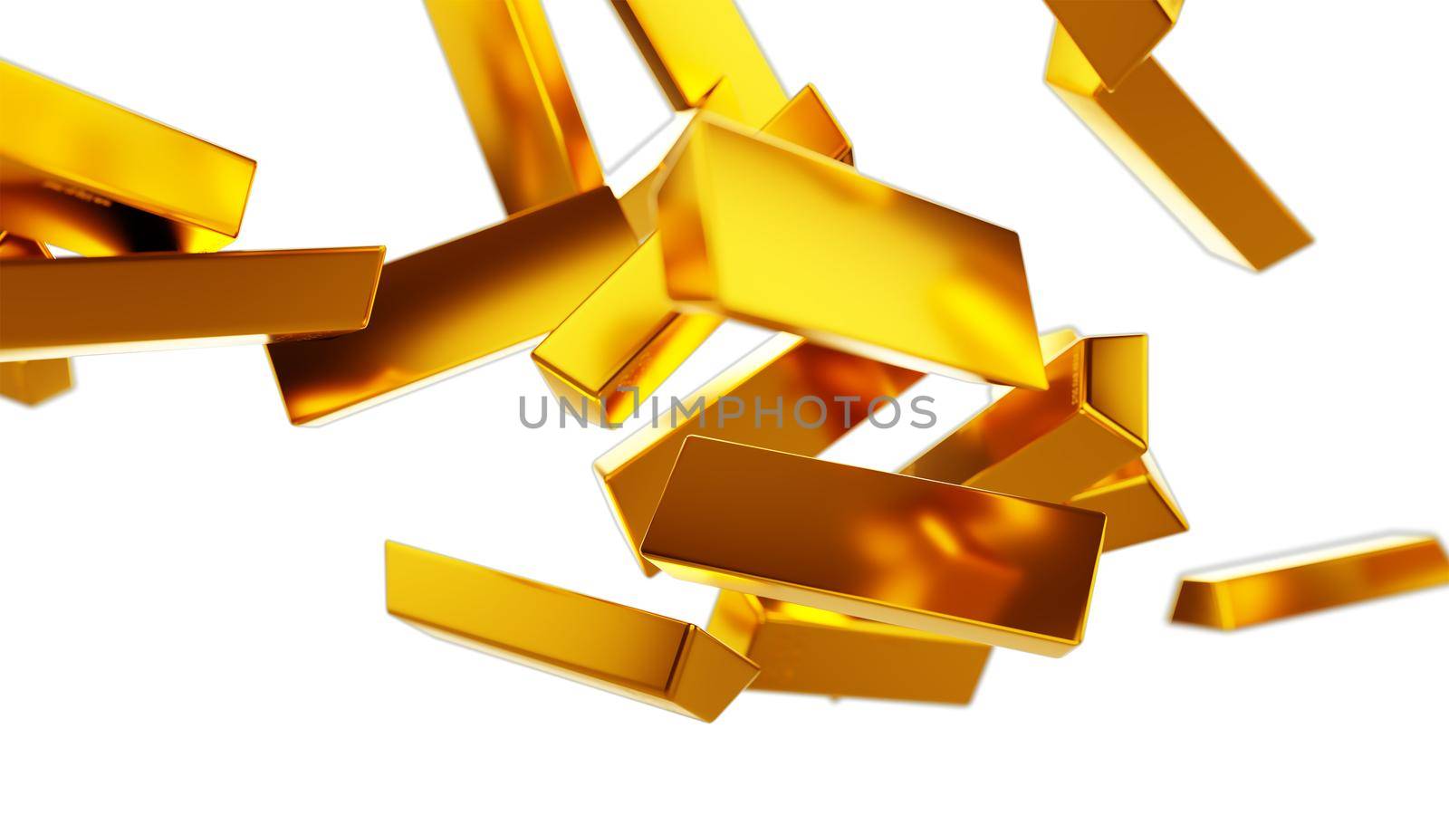 Gold bars or bullions flow isolated on white. Wealth and success