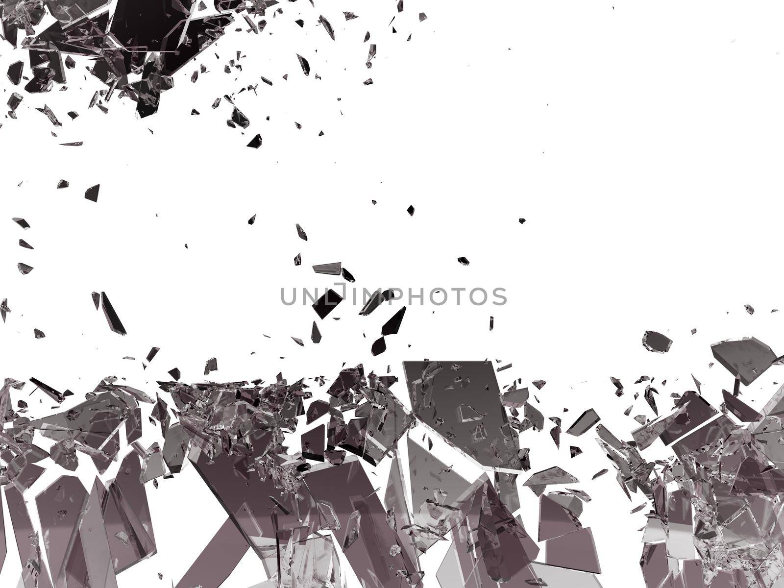 Pieces of Broken or Shattered glass isolated on white. Large size