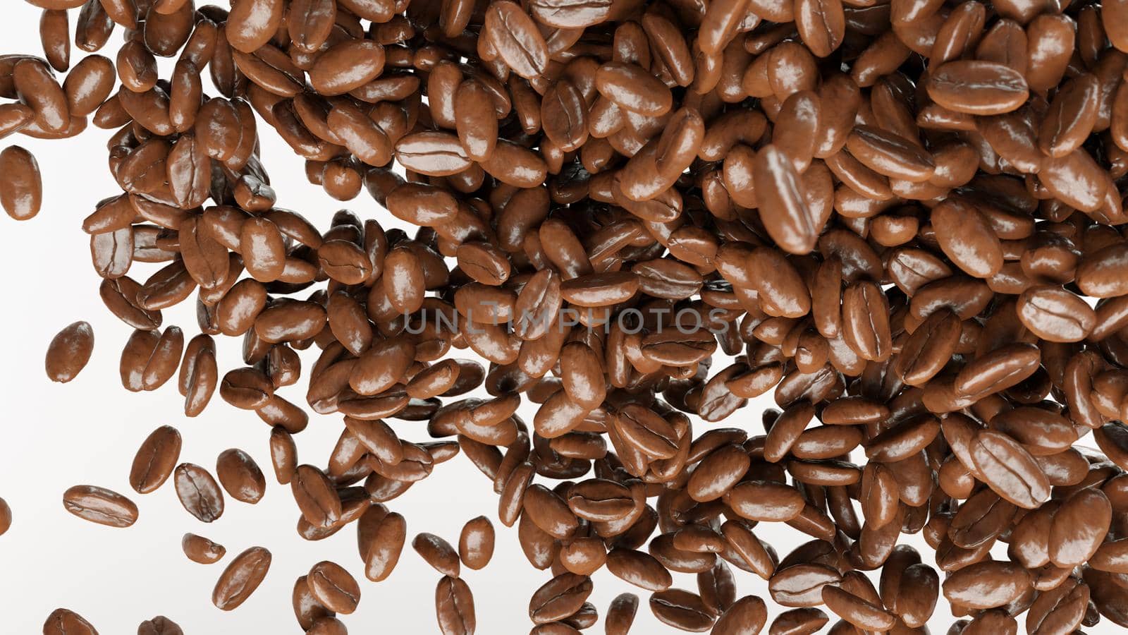 flying and mixing roasted coffee beans isolated on white